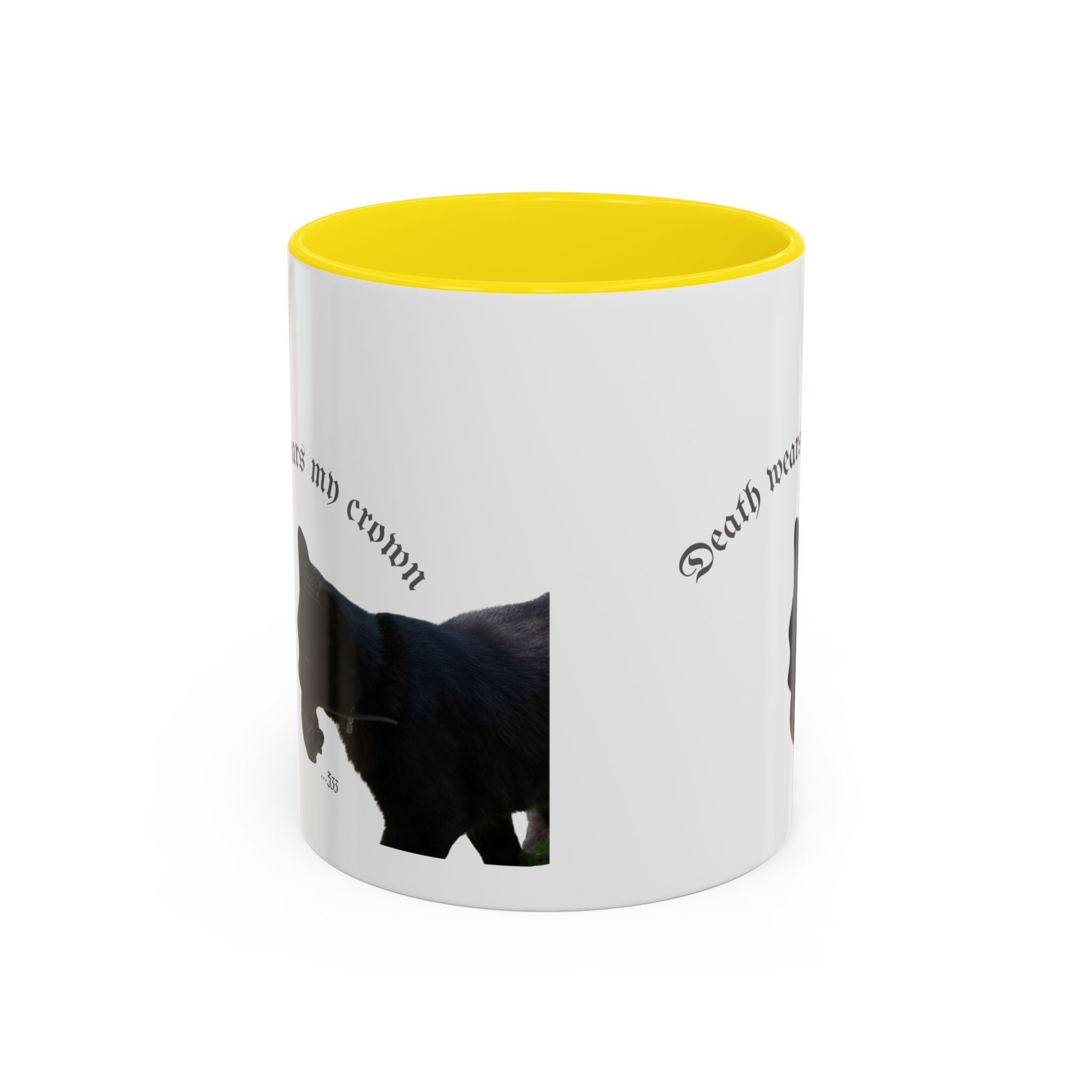 Black Cat 'Death Wears My Crown' Accent Coffee Mug — Gothic Cat Lover Gift