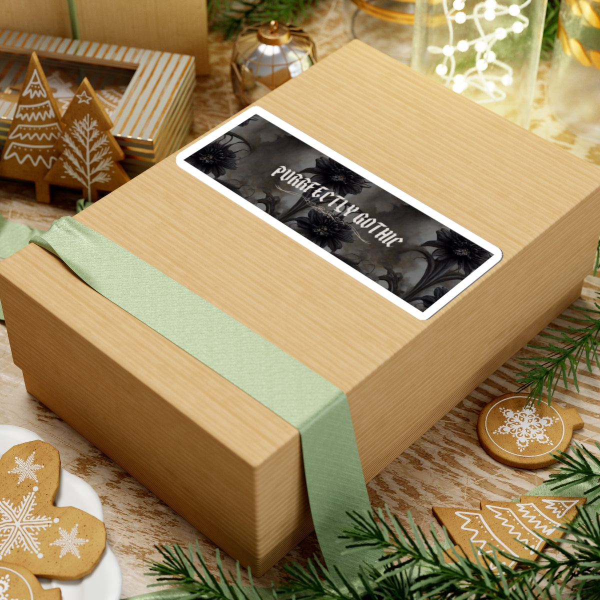 Purrfectly Gothic Kiss-Cut Sticker — Dark Floral Laptop Decal | Dark Roses | Dark esthetic stickers