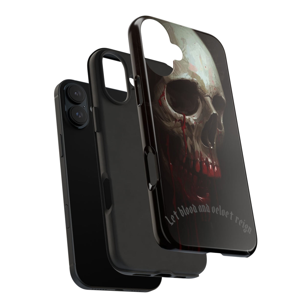 Skull Phone Case — 'Let Blood and Velvet Reign' Gothic Tough Protective Cover