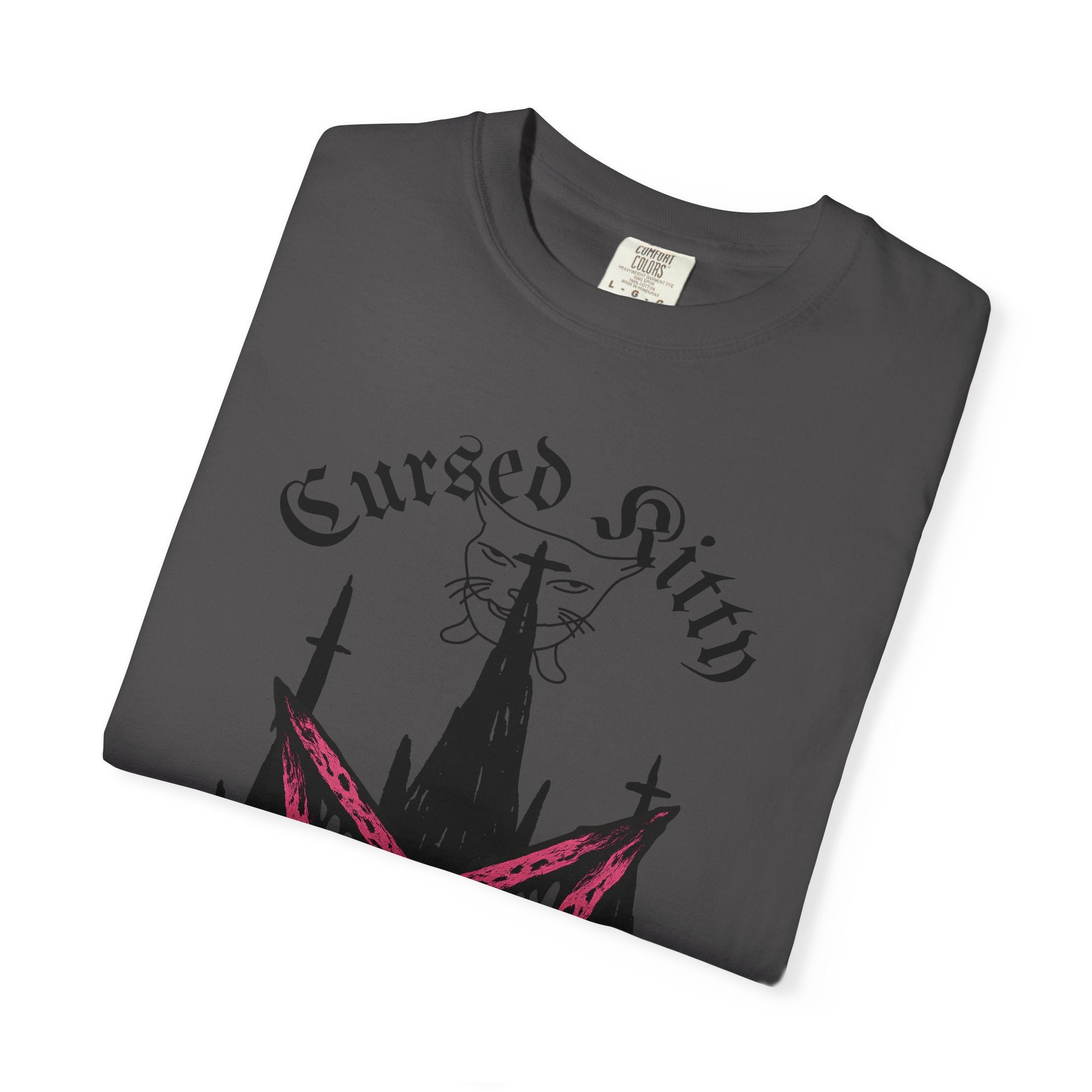 Graphic T-Shirt — 'Cursed Kitty' Gothic Pentagram Tee