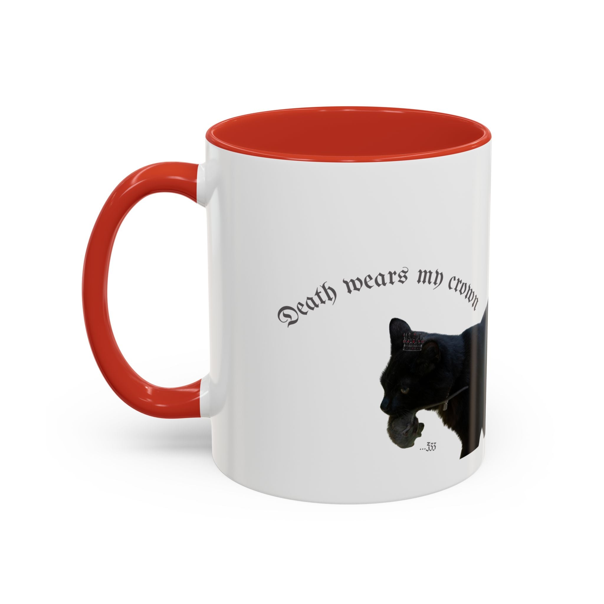 Black Cat 'Death Wears My Crown' Accent Coffee Mug — Gothic Cat Lover Gift