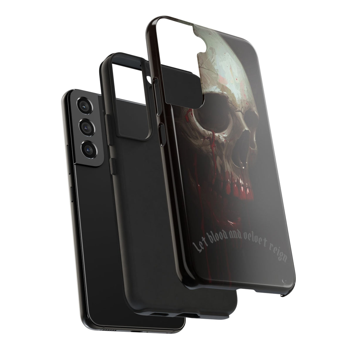 Skull Phone Case — 'Let Blood and Velvet Reign' Gothic Tough Protective Cover