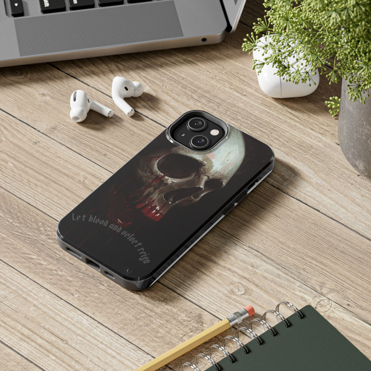 Skull Phone Case — 'Let Blood and Velvet Reign' Gothic Tough Protective Cover