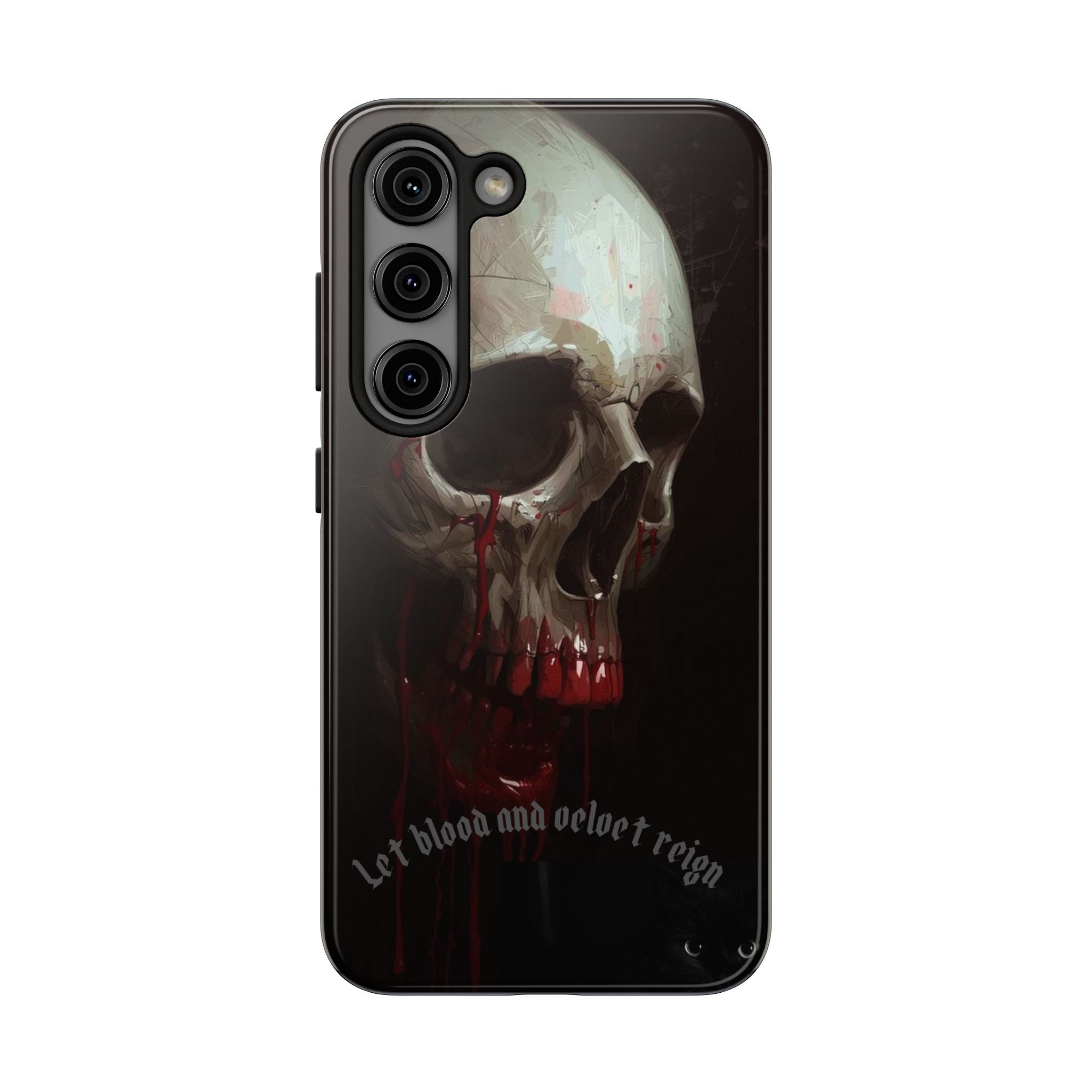 Skull Phone Case — 'Let Blood and Velvet Reign' Gothic Tough Protective Cover