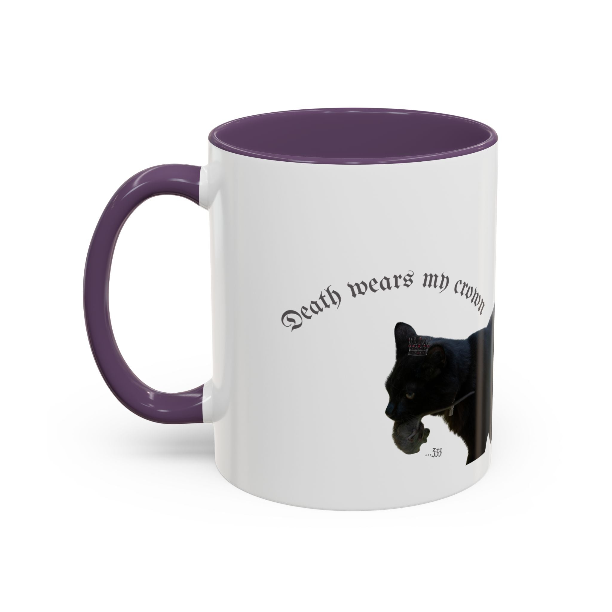 Black Cat 'Death Wears My Crown' Accent Coffee Mug — Gothic Cat Lover Gift