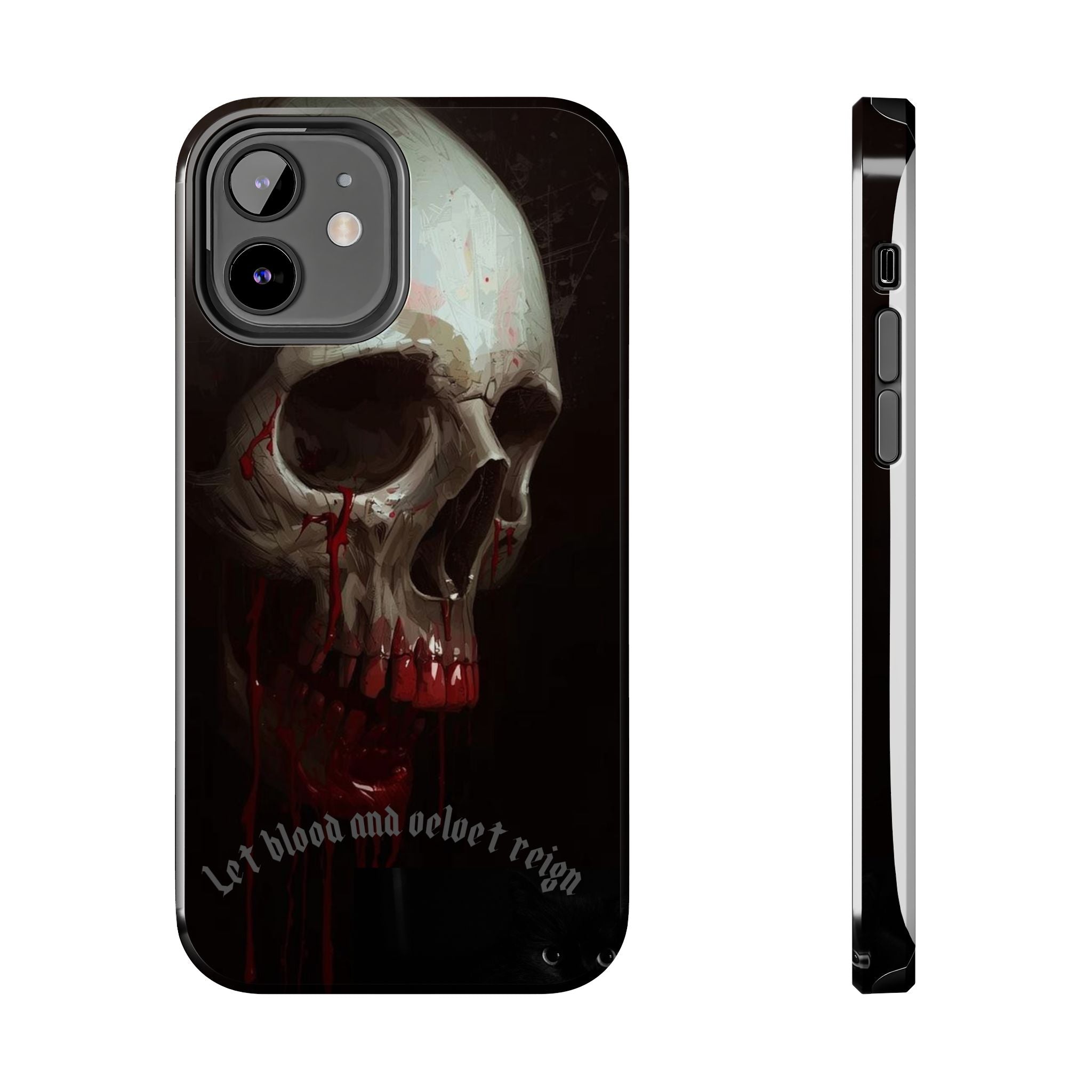 Skull Phone Case — 'Let Blood and Velvet Reign' Gothic Tough Protective Cover