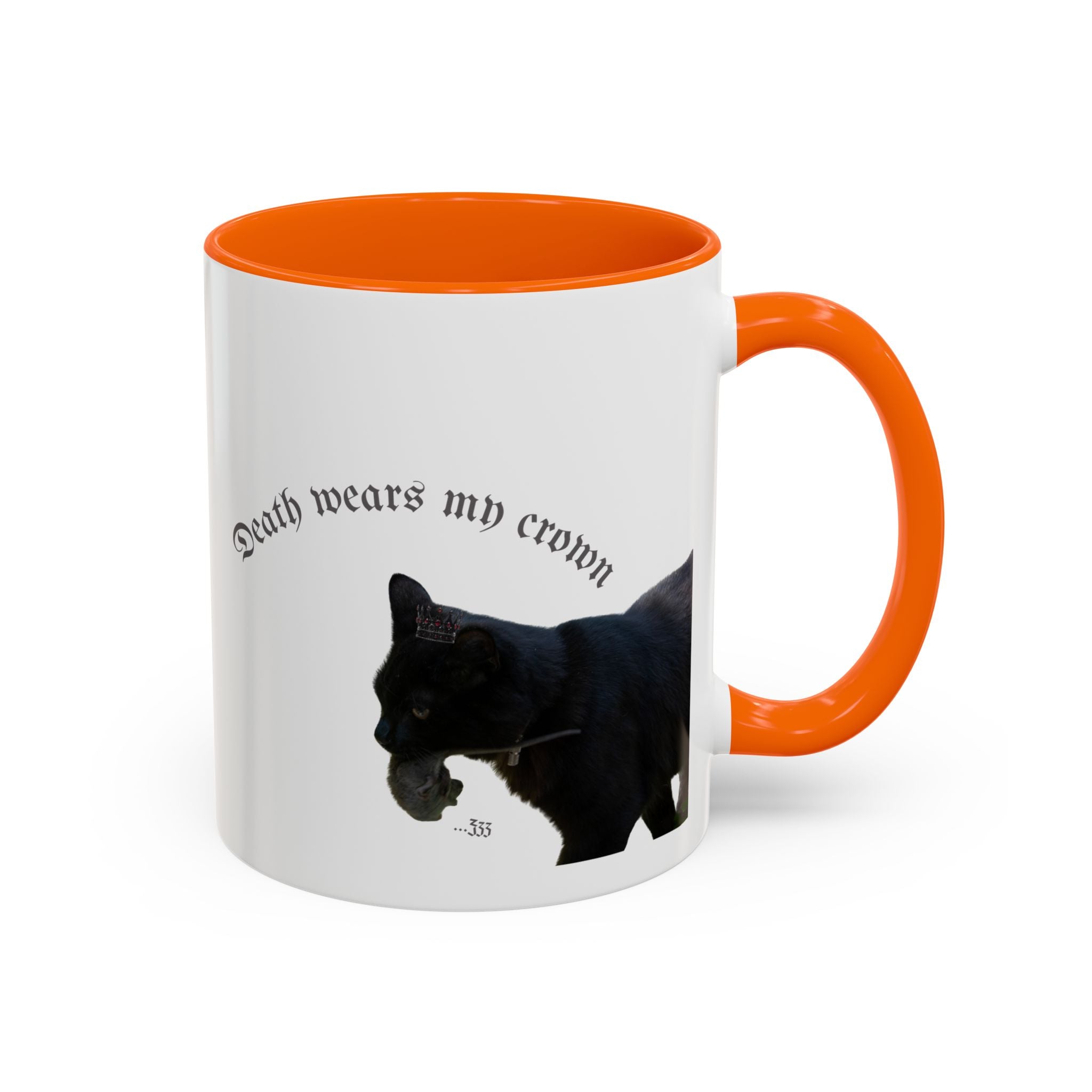 Black Cat 'Death Wears My Crown' Accent Coffee Mug — Gothic Cat Lover Gift