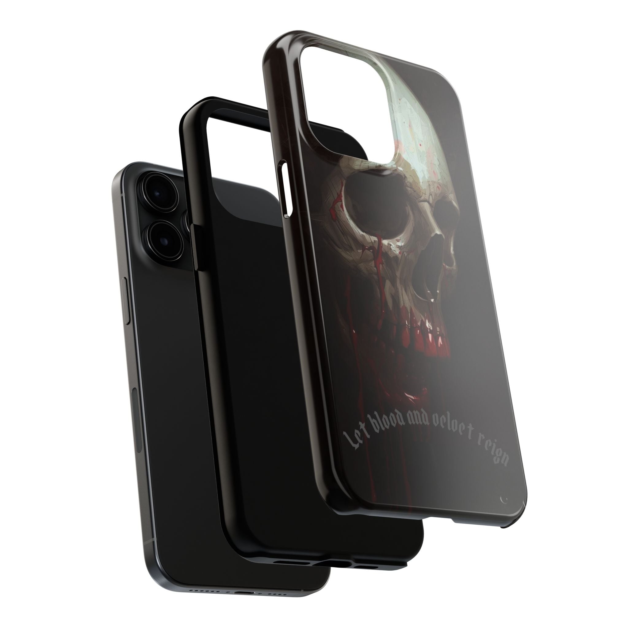 Skull Phone Case — 'Let Blood and Velvet Reign' Gothic Tough Protective Cover