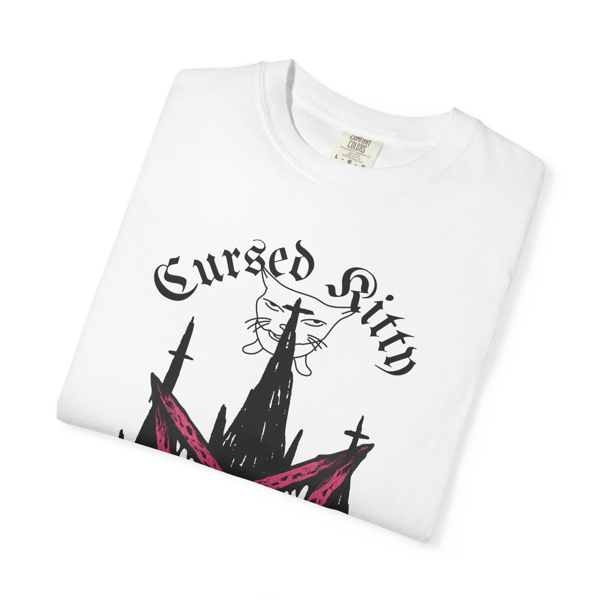 Graphic T-Shirt — 'Cursed Kitty' Gothic Pentagram Tee