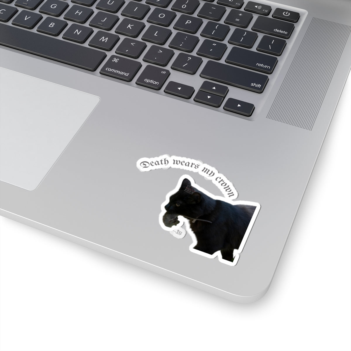 "Death Wears My Crown" Black Cat Kiss-Cut Sticker