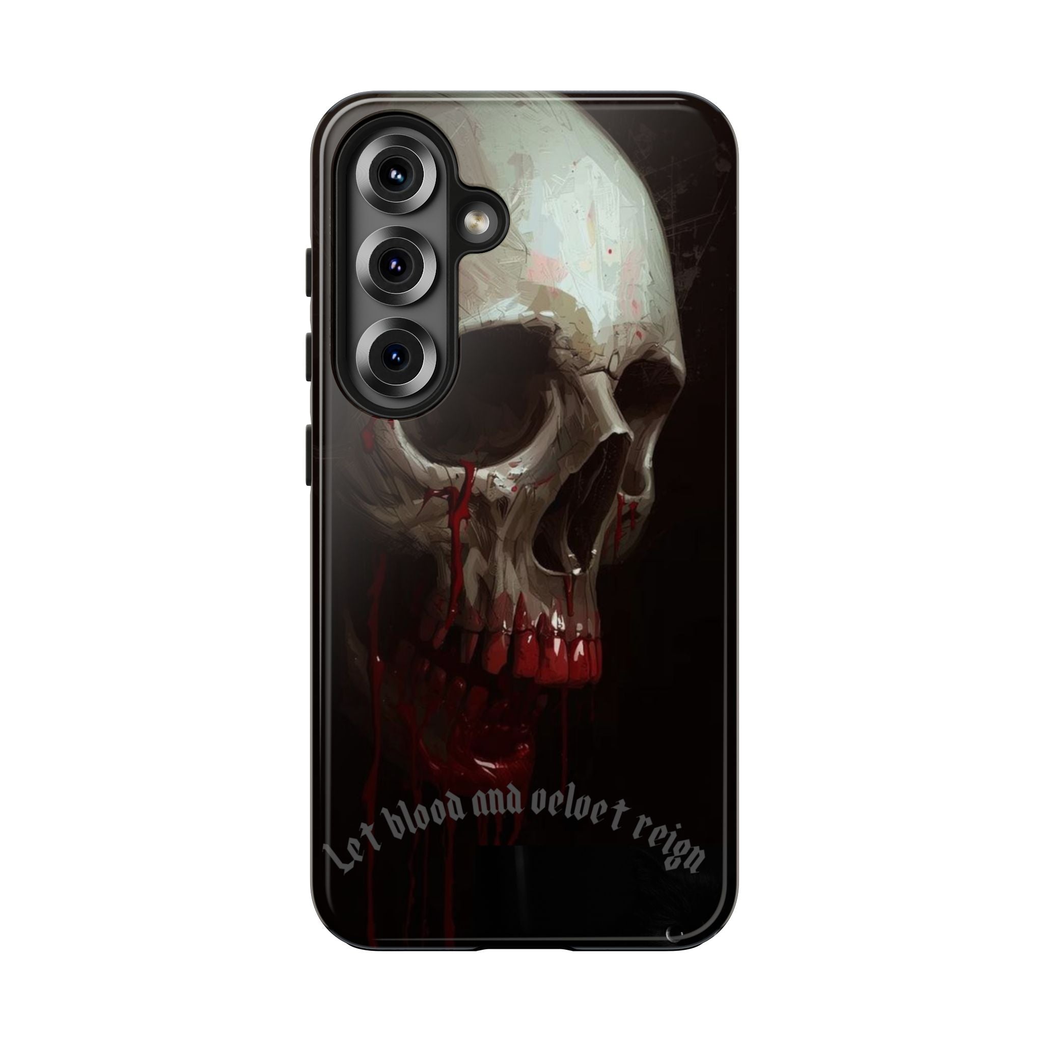 Skull Phone Case — 'Let Blood and Velvet Reign' Gothic Tough Protective Cover