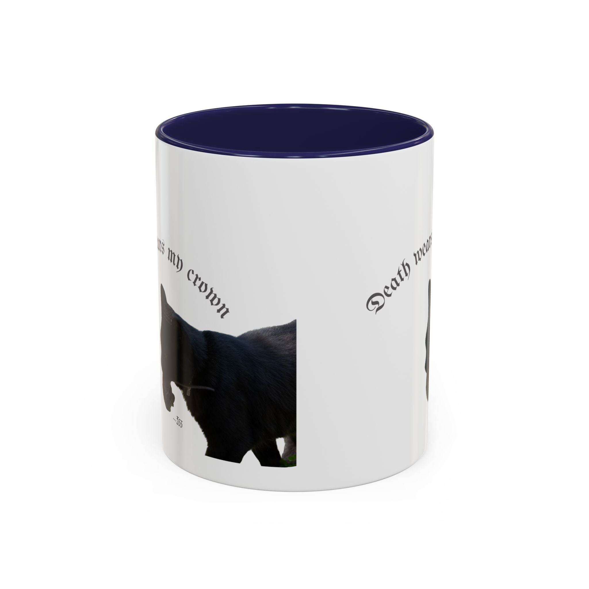 Black Cat 'Death Wears My Crown' Accent Coffee Mug — Gothic Cat Lover Gift