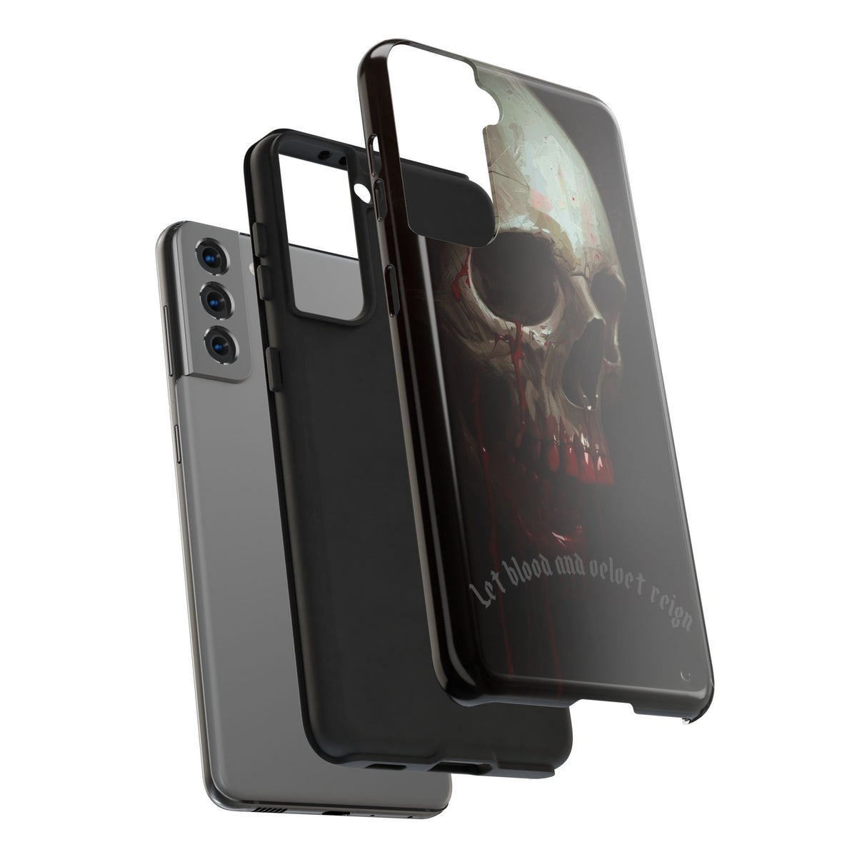 Skull Phone Case — 'Let Blood and Velvet Reign' Gothic Tough Protective Cover