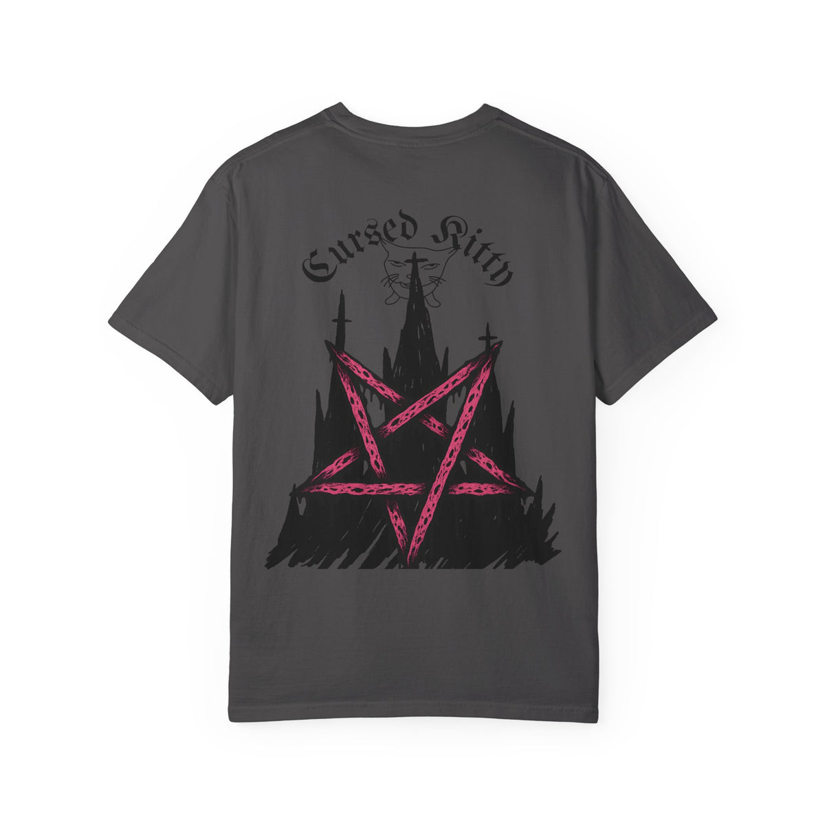 Graphic T-Shirt — 'Cursed Kitty' Gothic Pentagram Tee