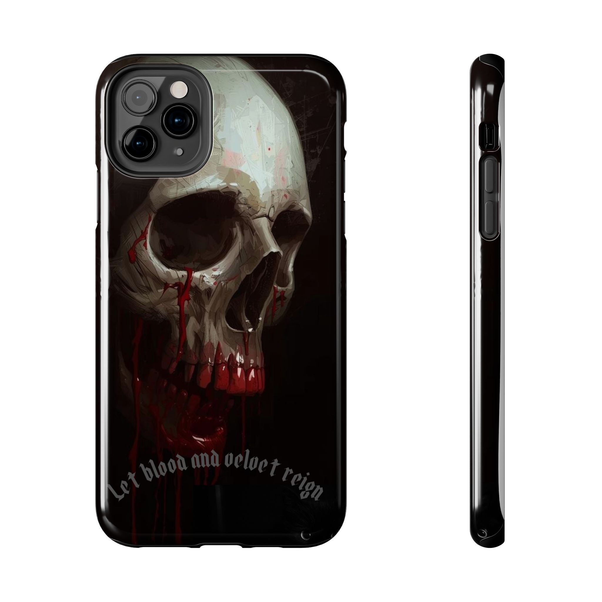 Skull Phone Case — 'Let Blood and Velvet Reign' Gothic Tough Protective Cover