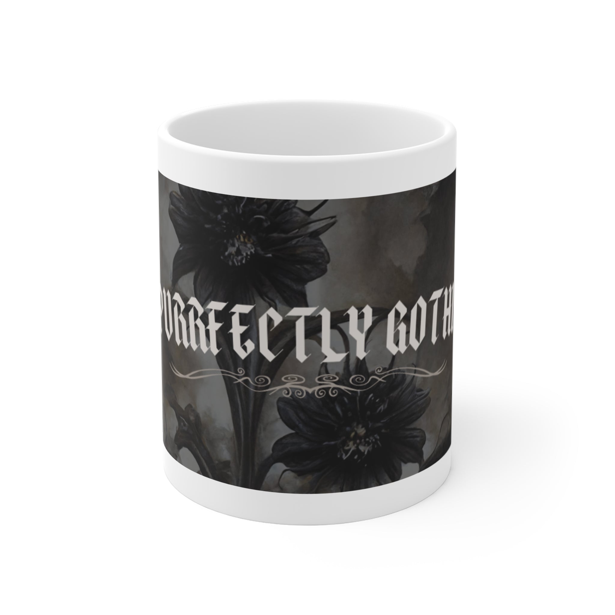 Purrfectly Gothic Mug — Dark Floral 11oz Coffee Cup