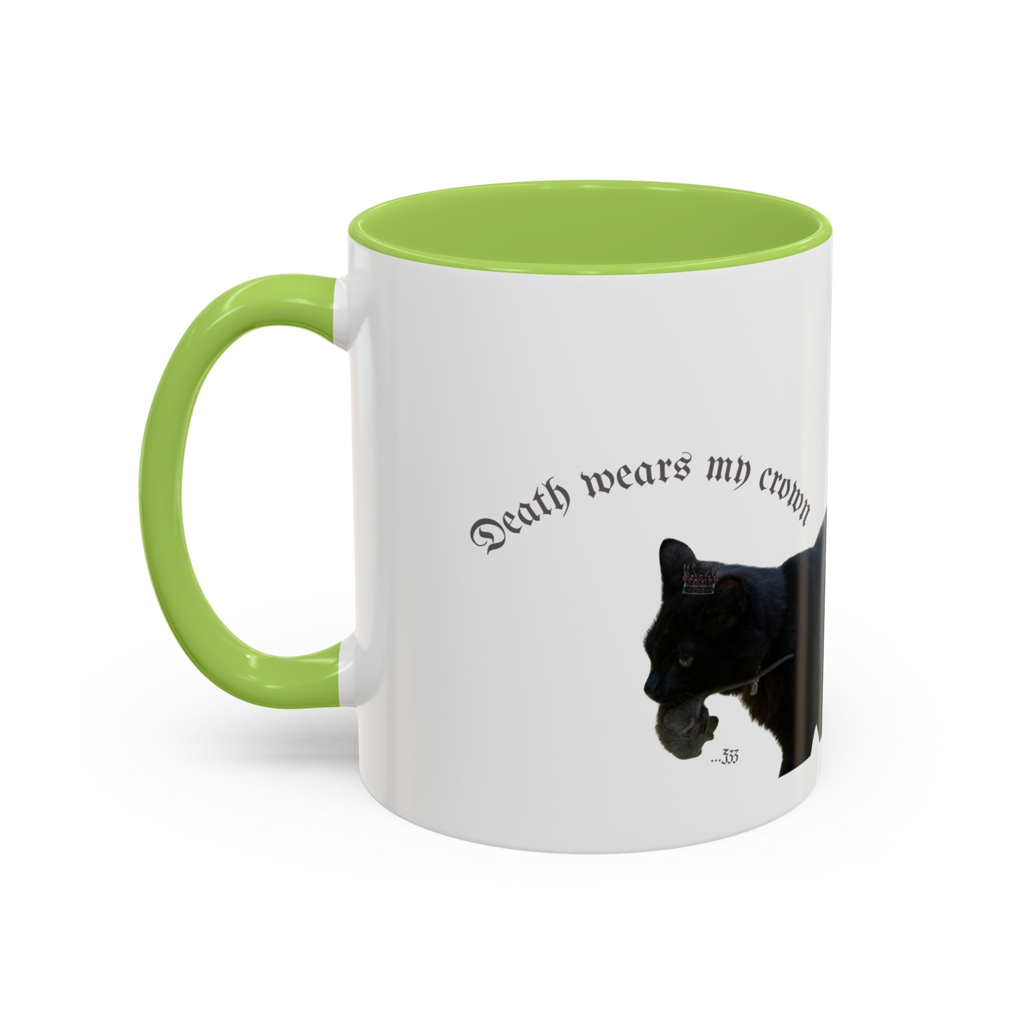 Black Cat 'Death Wears My Crown' Accent Coffee Mug — Gothic Cat Lover Gift