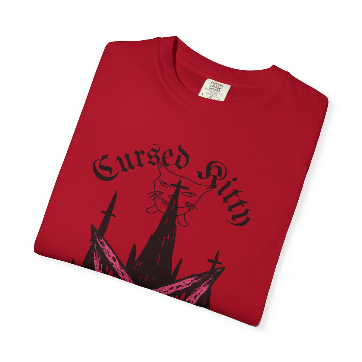 Graphic T-Shirt — 'Cursed Kitty' Gothic Pentagram Tee