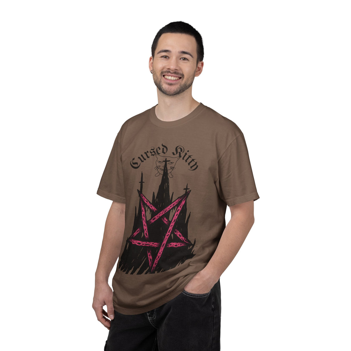 Graphic T-Shirt — 'Cursed Kitty' Gothic Pentagram Tee