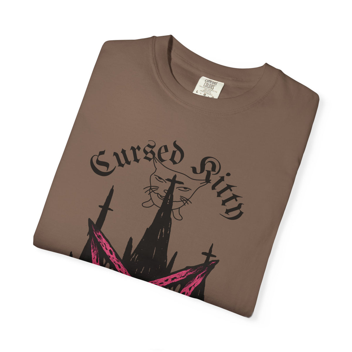 Graphic T-Shirt — 'Cursed Kitty' Gothic Pentagram Tee