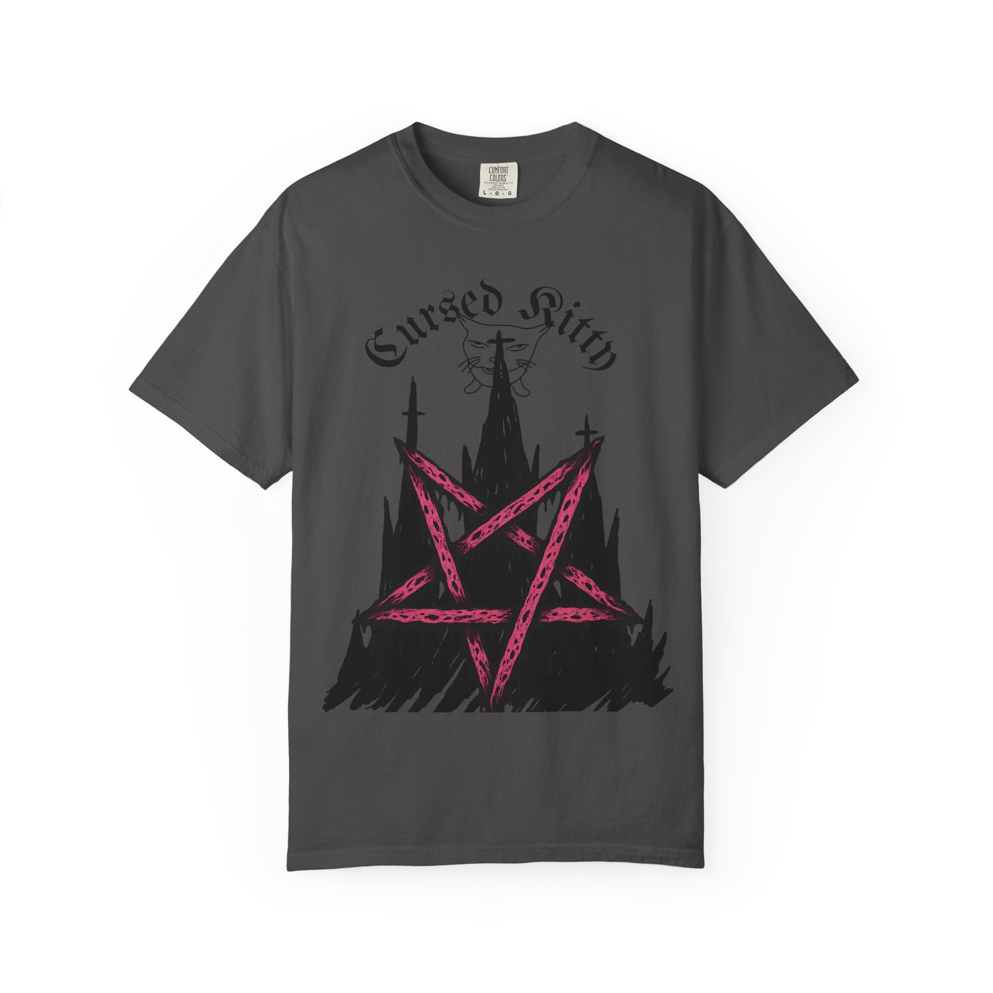 Graphic T-Shirt — 'Cursed Kitty' Gothic Pentagram Tee