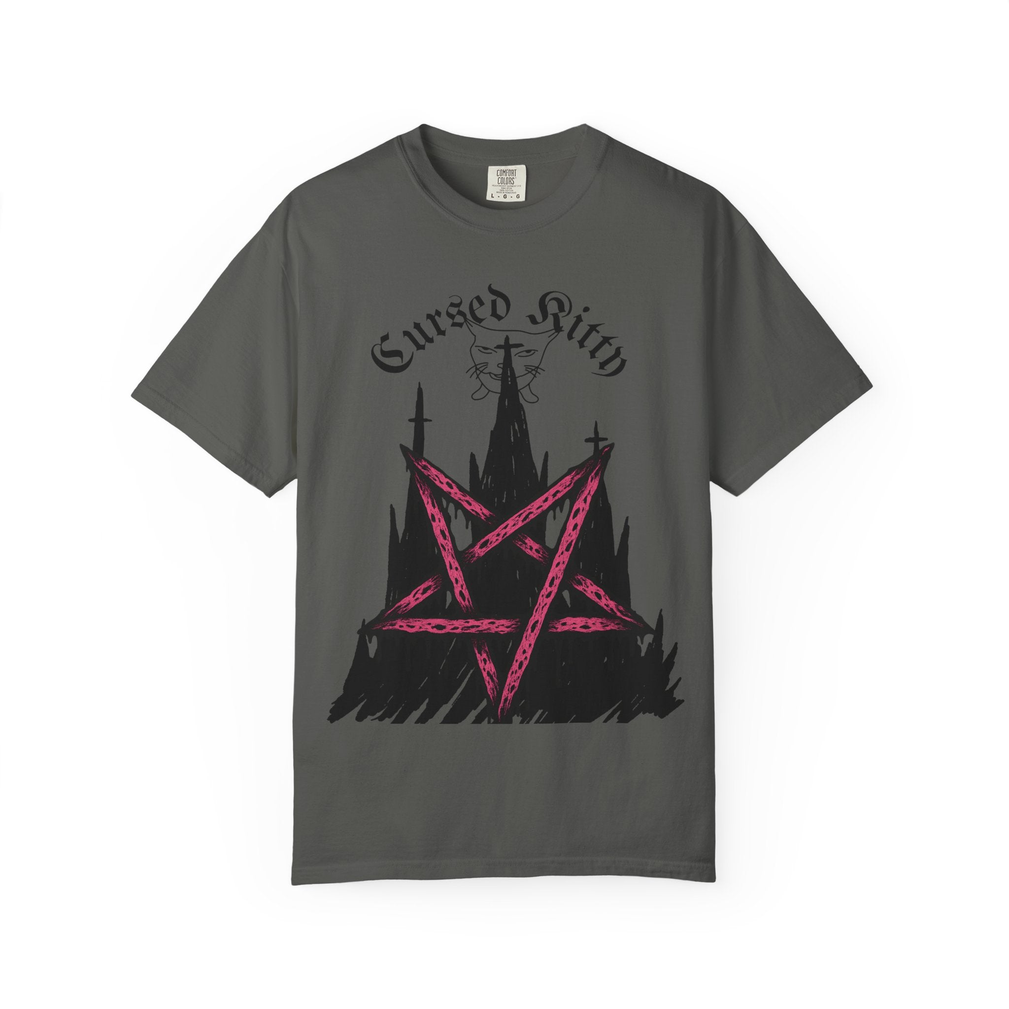 Graphic T-Shirt — 'Cursed Kitty' Gothic Pentagram Tee