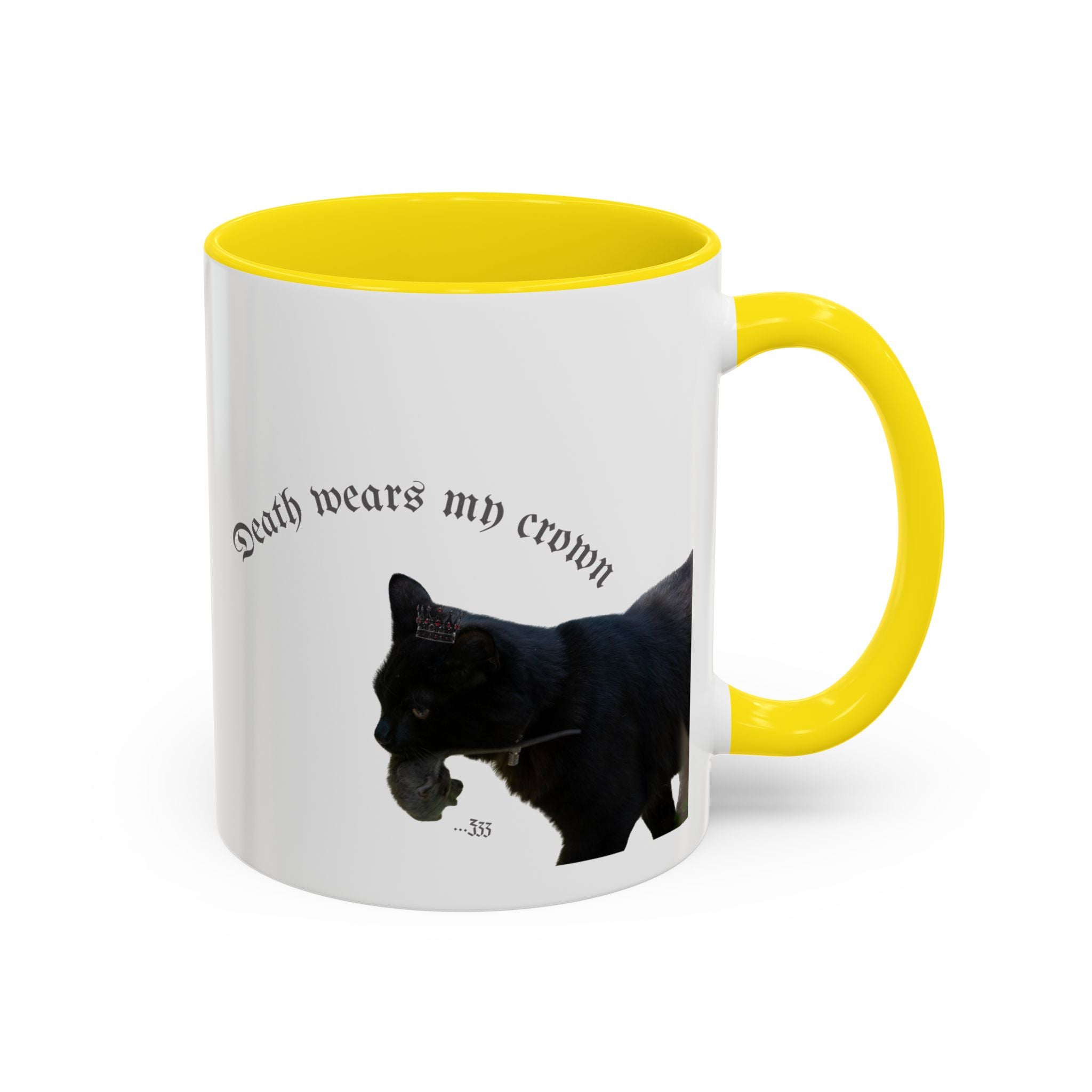 Black Cat 'Death Wears My Crown' Accent Coffee Mug — Gothic Cat Lover Gift
