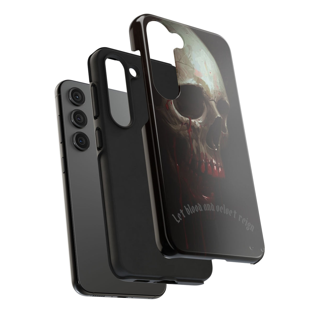 Skull Phone Case — 'Let Blood and Velvet Reign' Gothic Tough Protective Cover