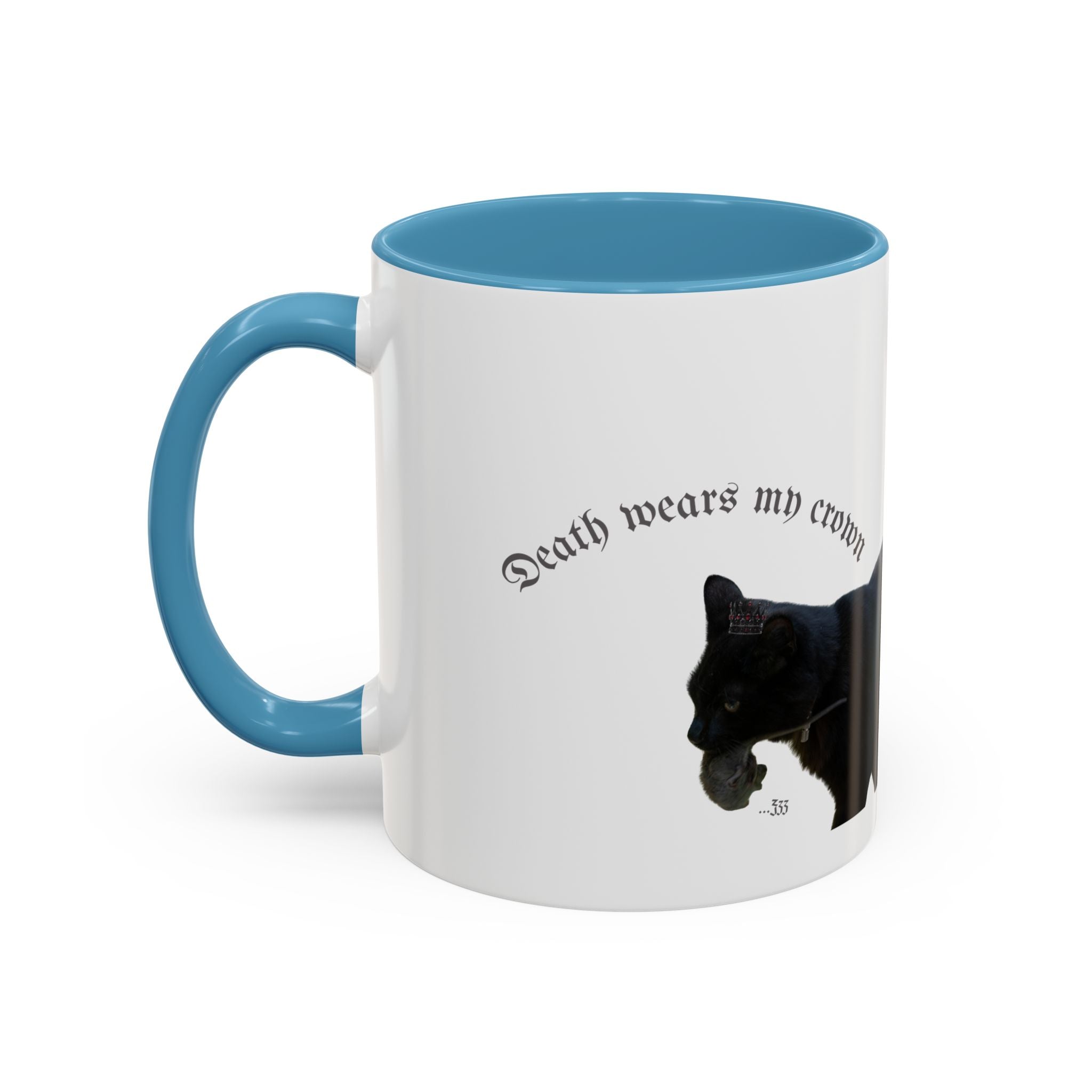 Black Cat 'Death Wears My Crown' Accent Coffee Mug — Gothic Cat Lover Gift