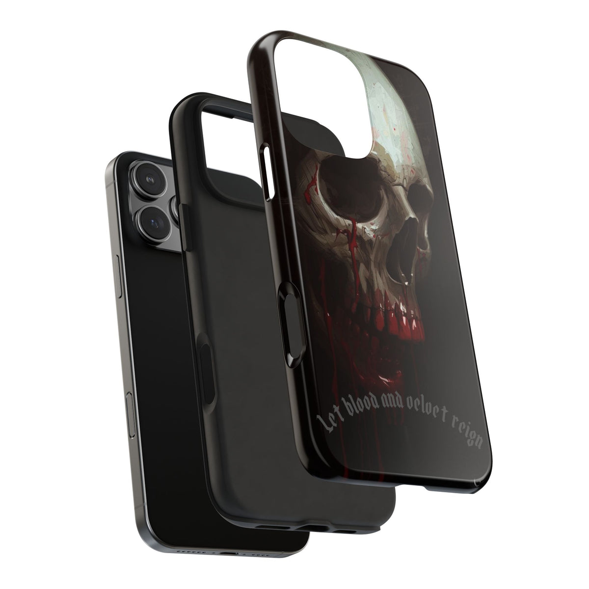 Skull Phone Case — 'Let Blood and Velvet Reign' Gothic Tough Protective Cover