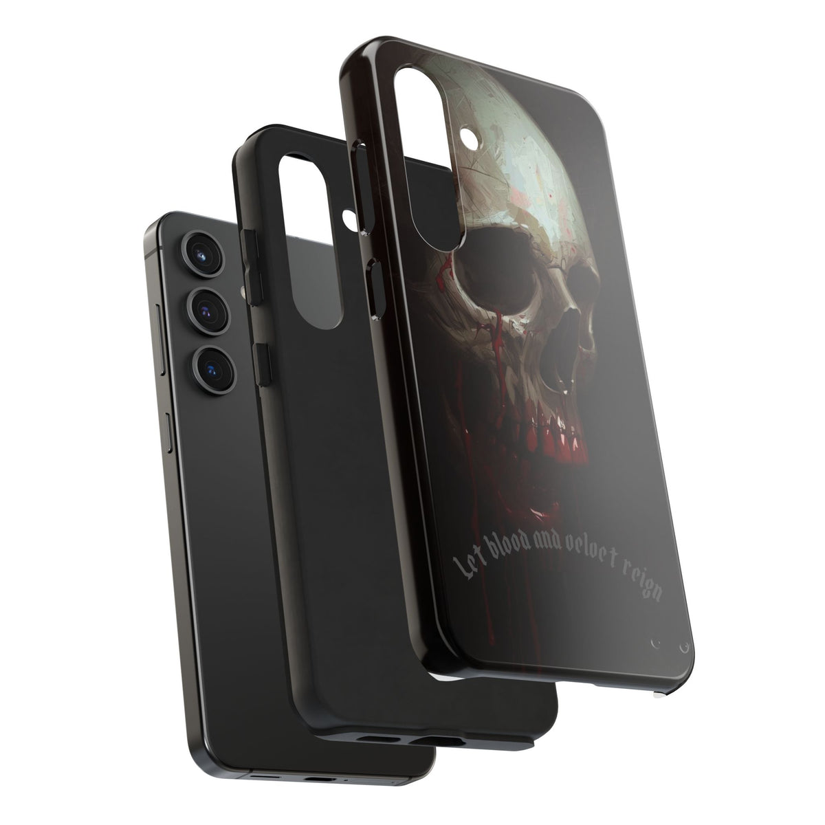 Skull Phone Case — 'Let Blood and Velvet Reign' Gothic Tough Protective Cover