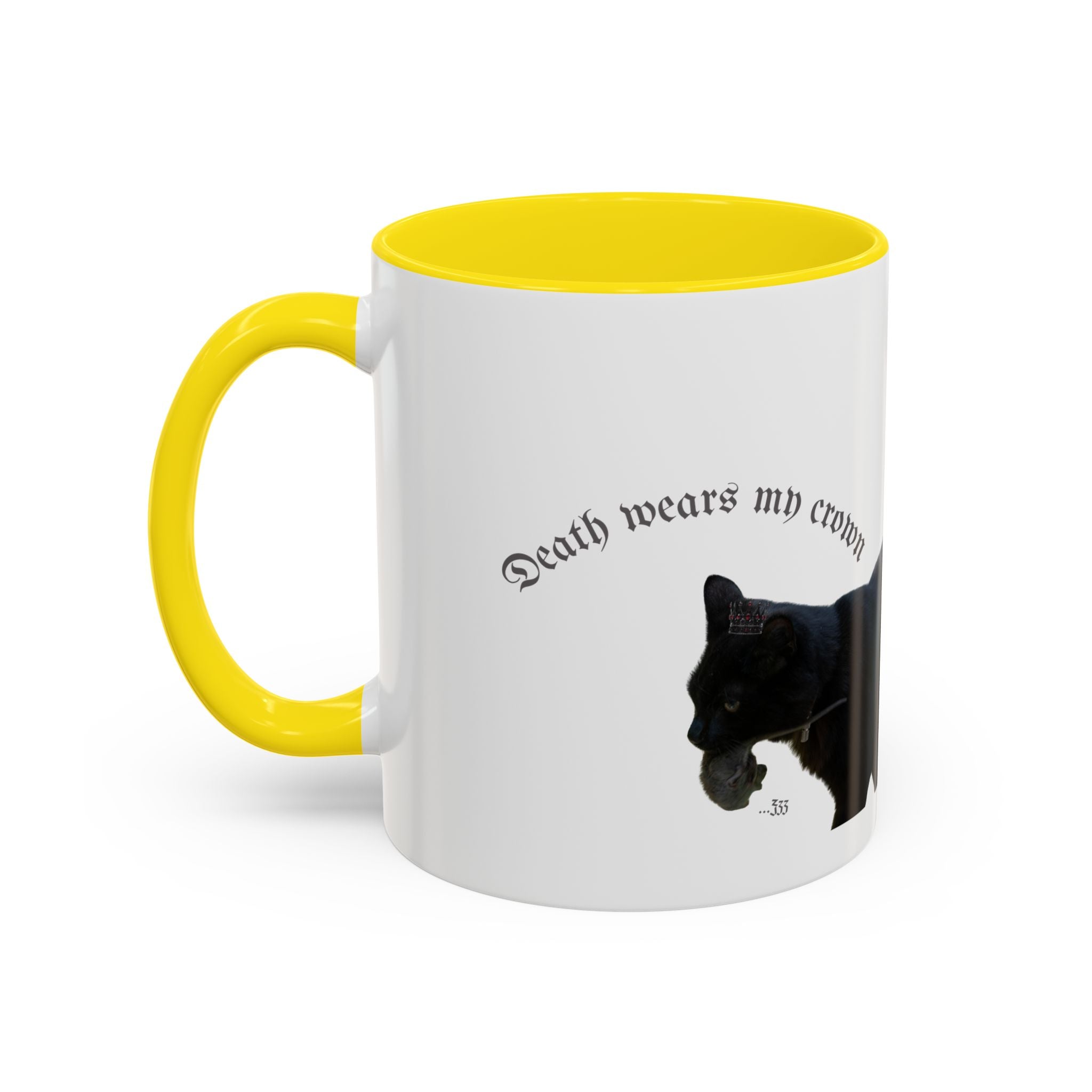 Black Cat 'Death Wears My Crown' Accent Coffee Mug — Gothic Cat Lover Gift