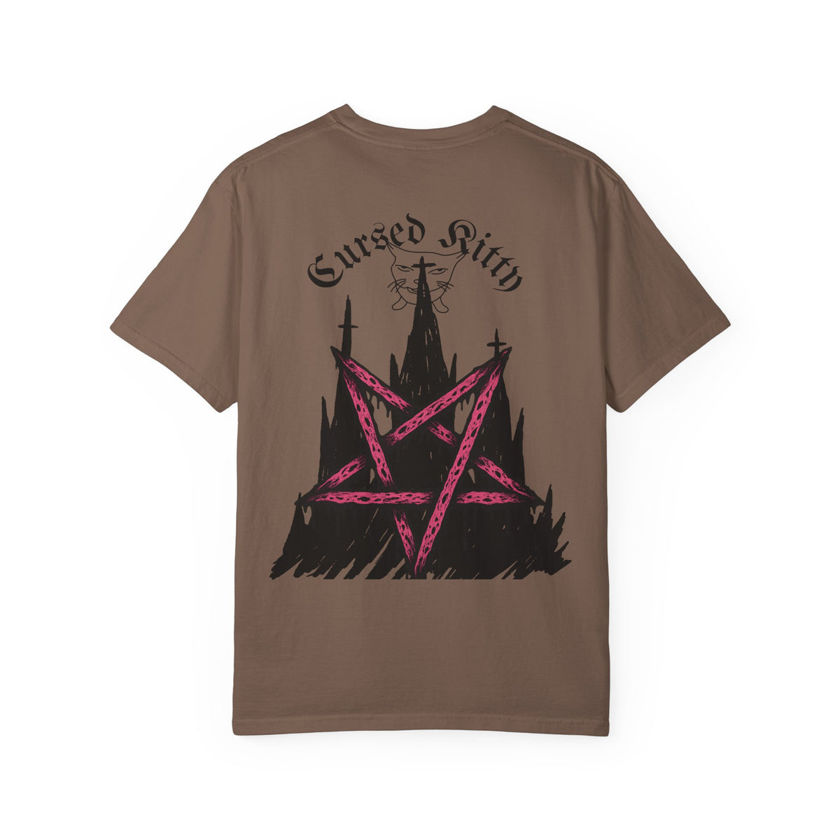 Graphic T-Shirt — 'Cursed Kitty' Gothic Pentagram Tee