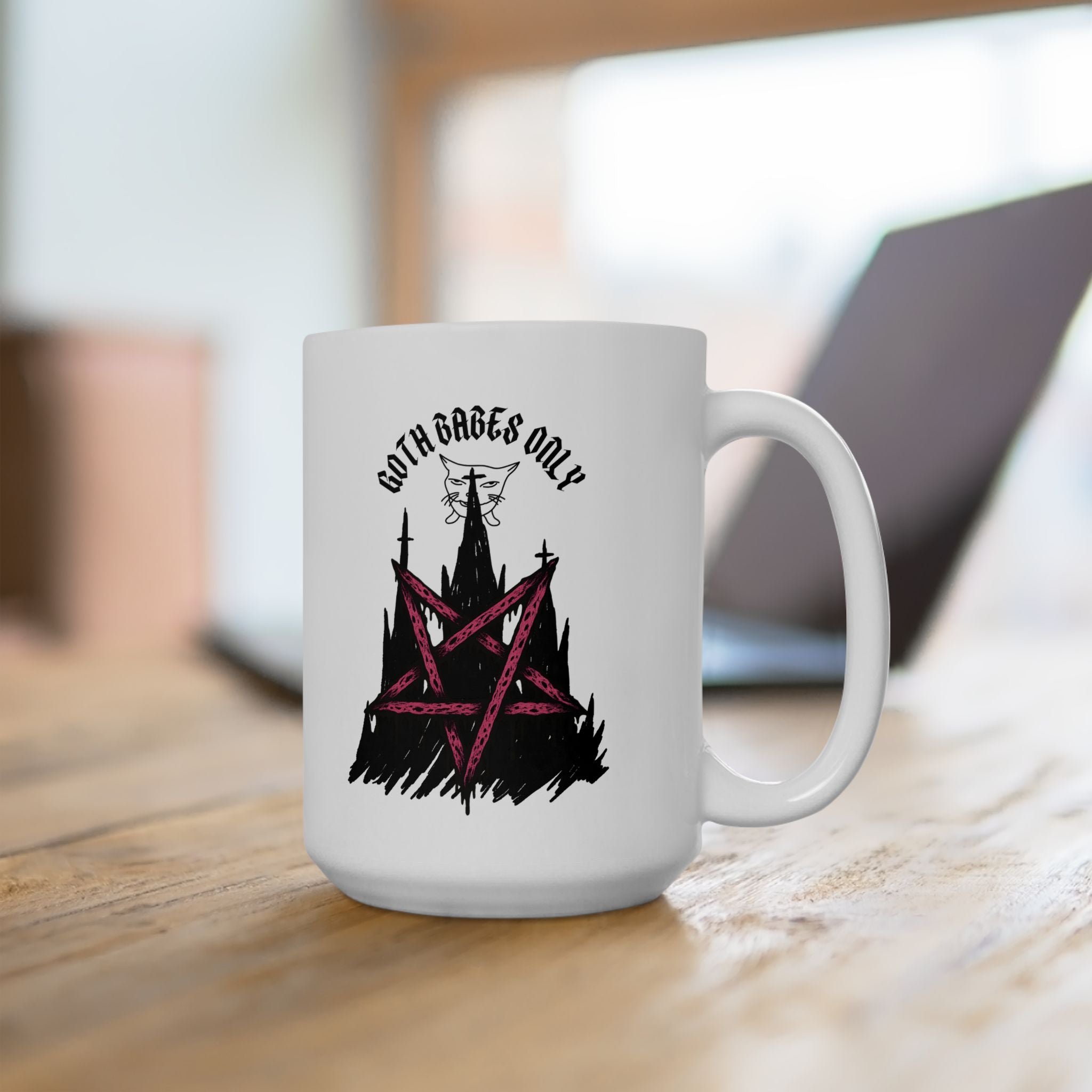 'Goth babes Only' Witch Ceramic Mug — Cute Gothic Valentines Coffee Cup (11oz & 15oz)