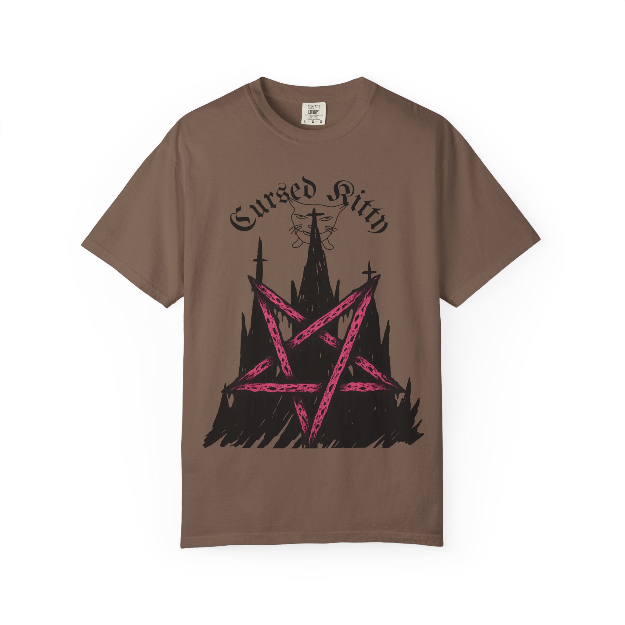 Graphic T-Shirt — 'Cursed Kitty' Gothic Pentagram Tee
