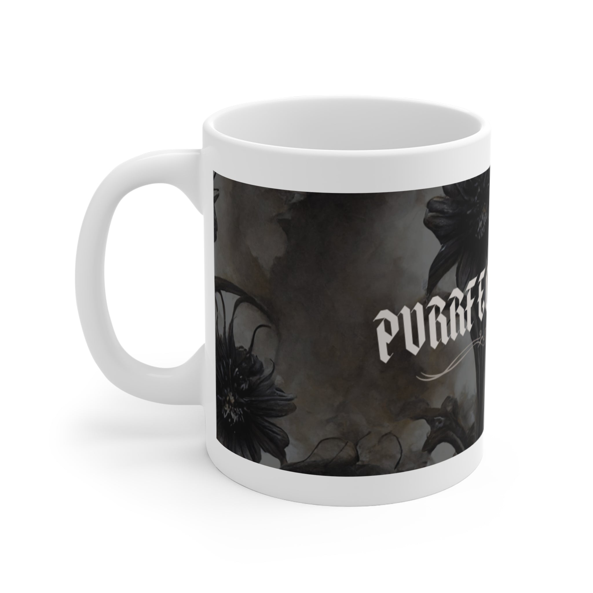 Purrfectly Gothic Mug — Dark Floral 11oz Coffee Cup