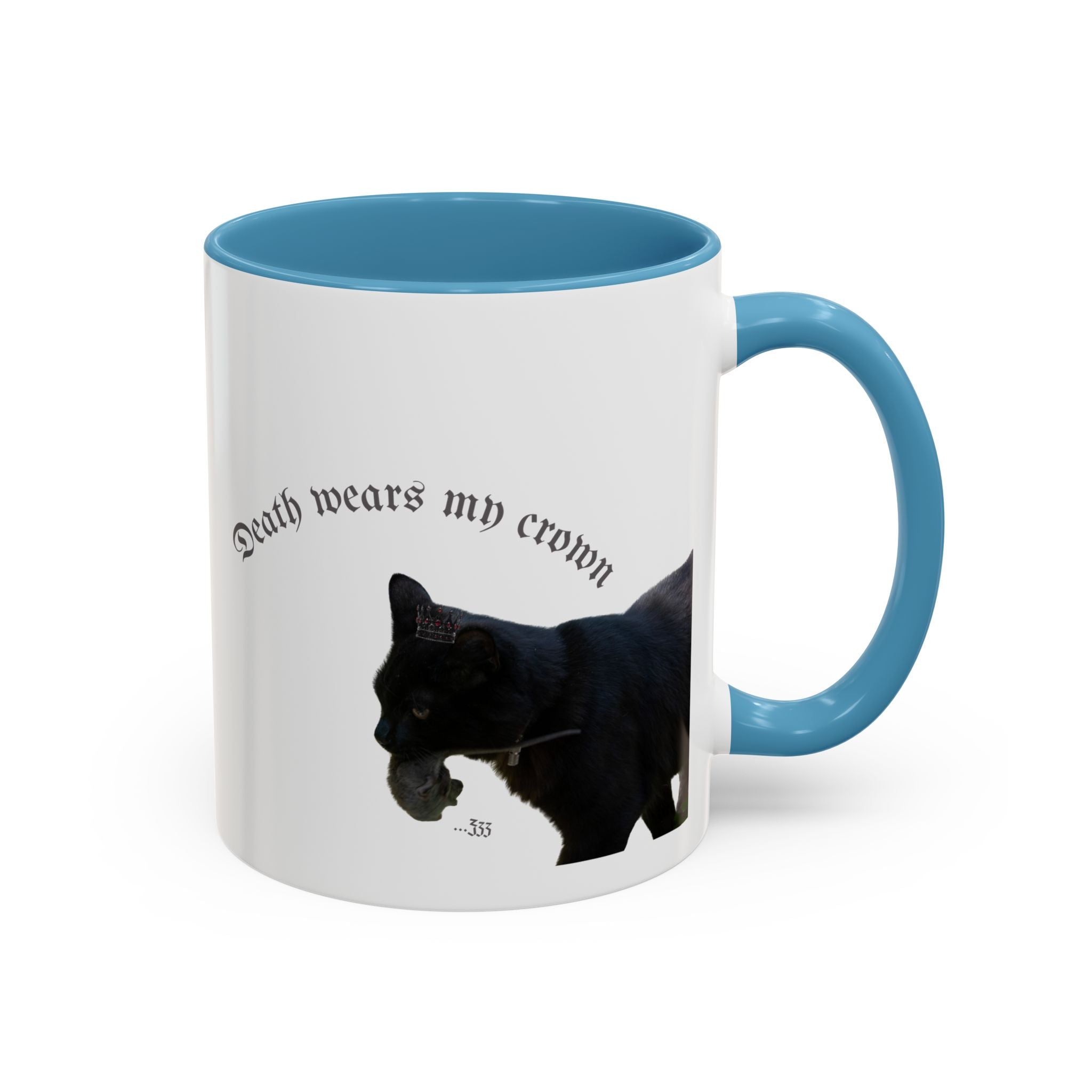 Black Cat 'Death Wears My Crown' Accent Coffee Mug — Gothic Cat Lover Gift