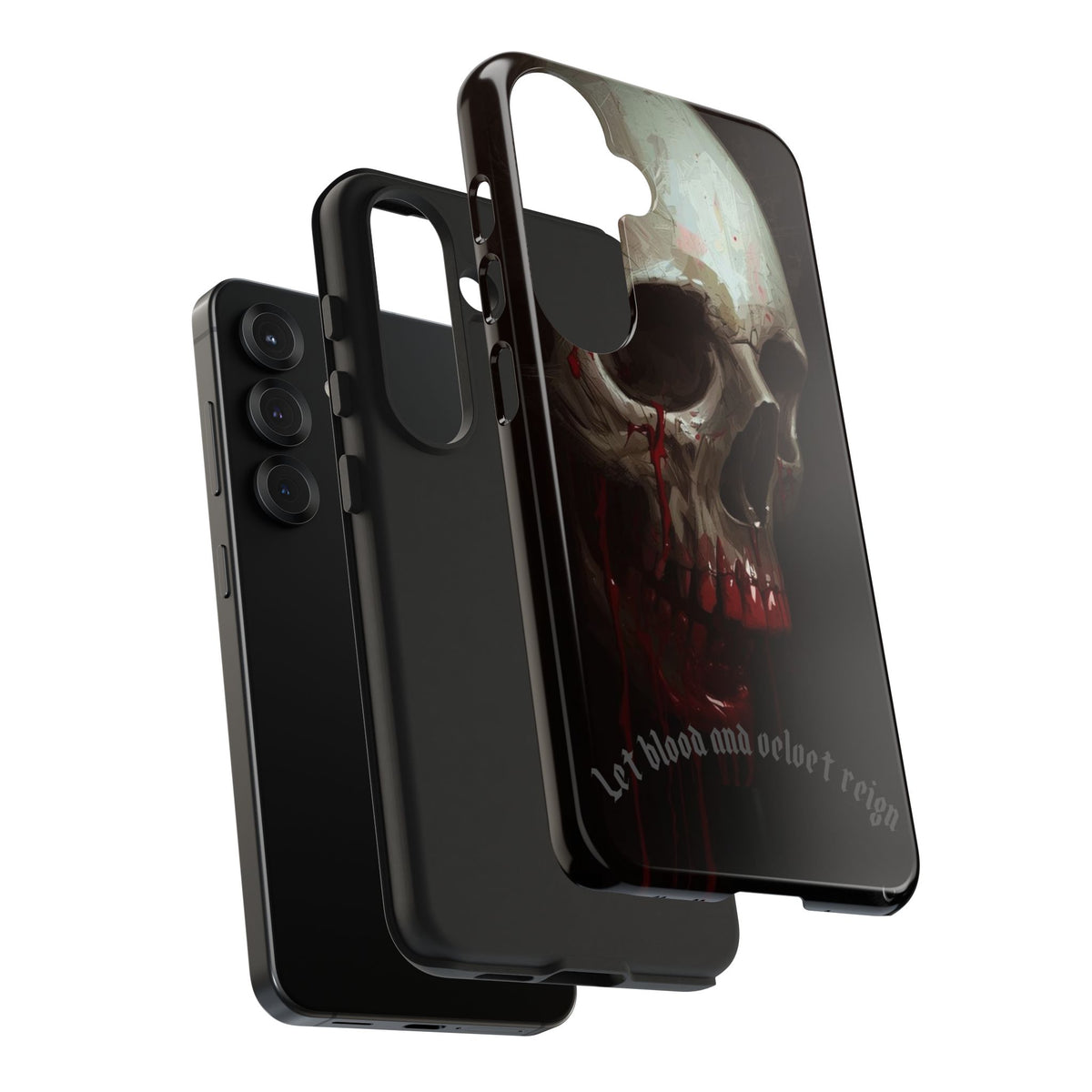 Skull Phone Case — 'Let Blood and Velvet Reign' Gothic Tough Protective Cover