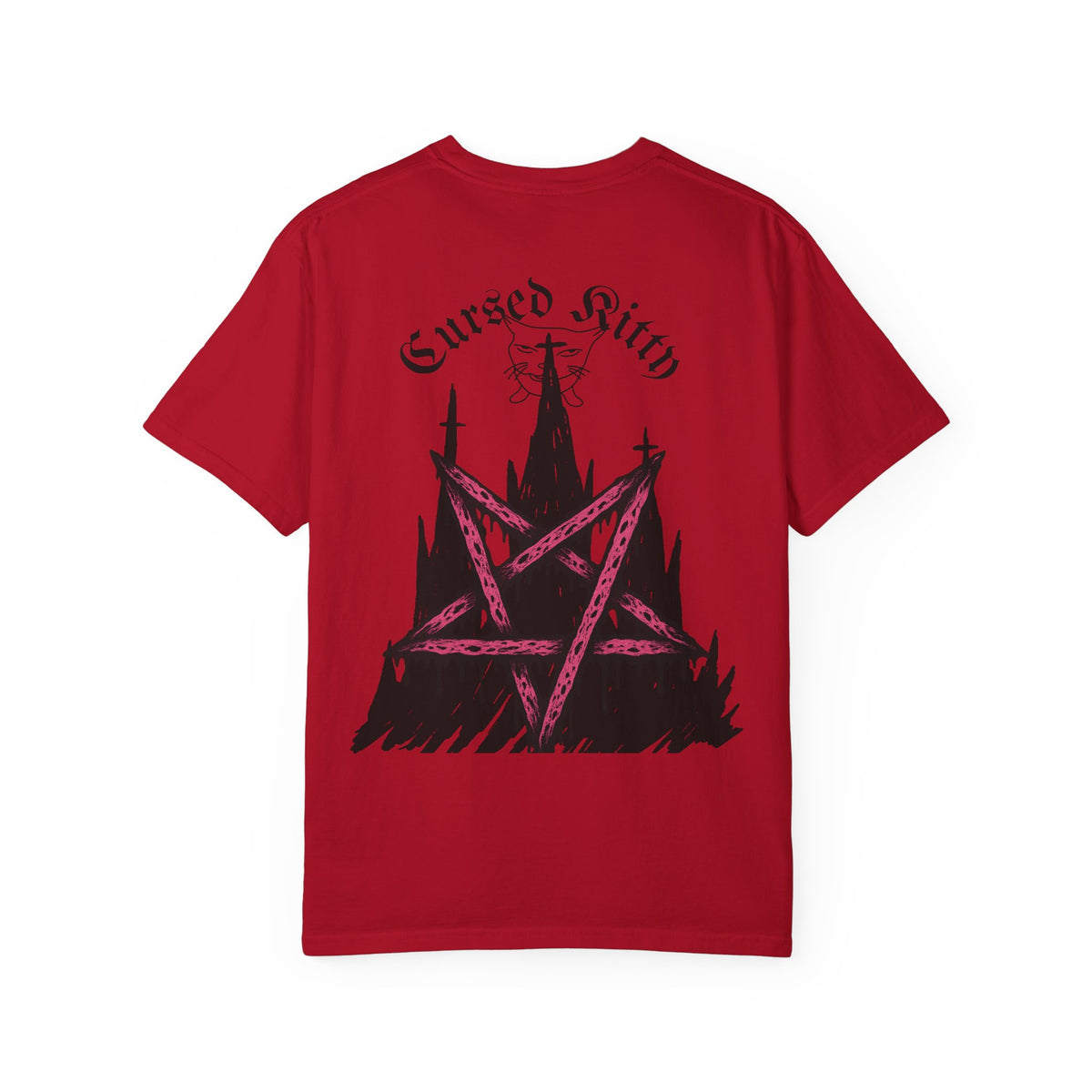 Graphic T-Shirt — 'Cursed Kitty' Gothic Pentagram Tee