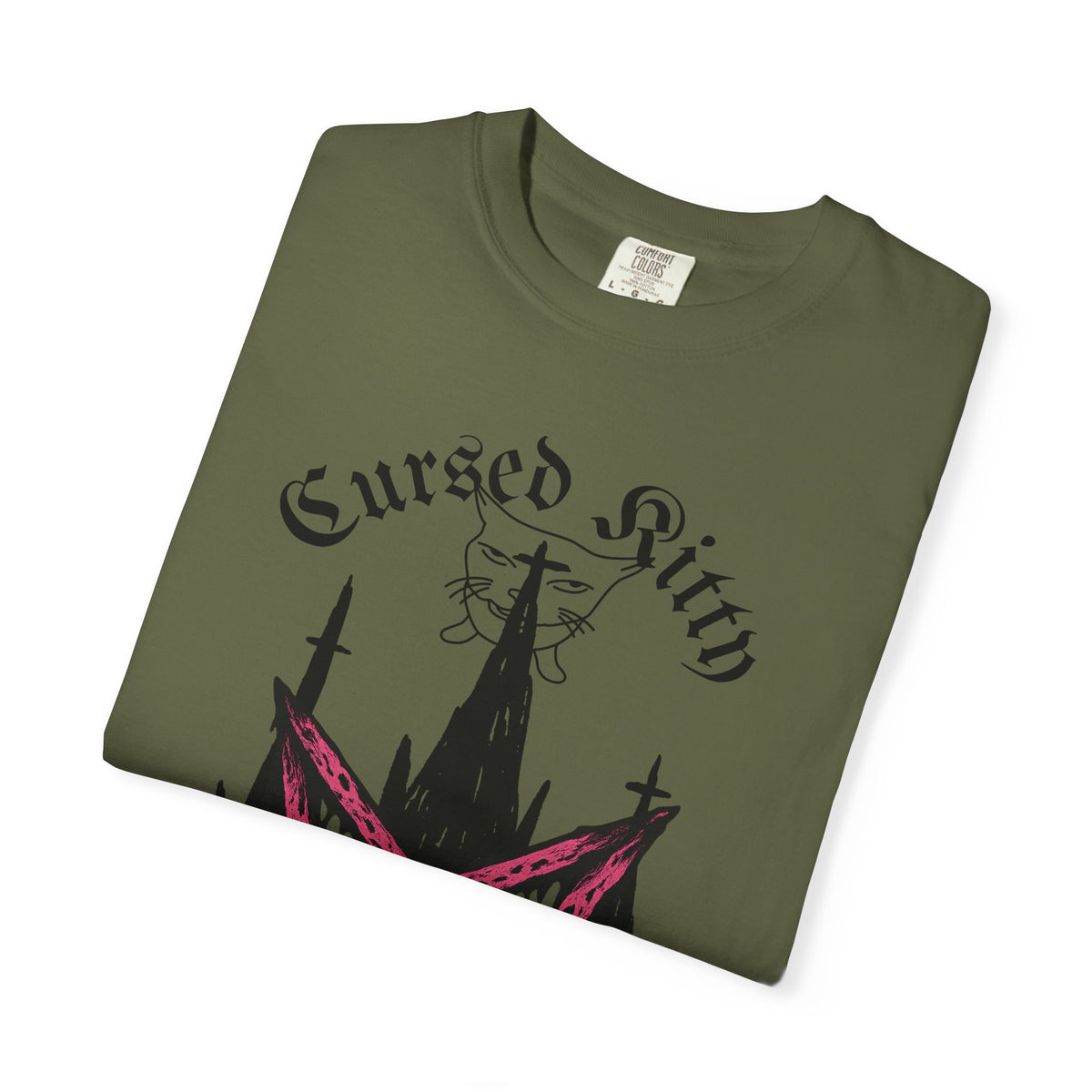 Graphic T-Shirt — 'Cursed Kitty' Gothic Pentagram Tee