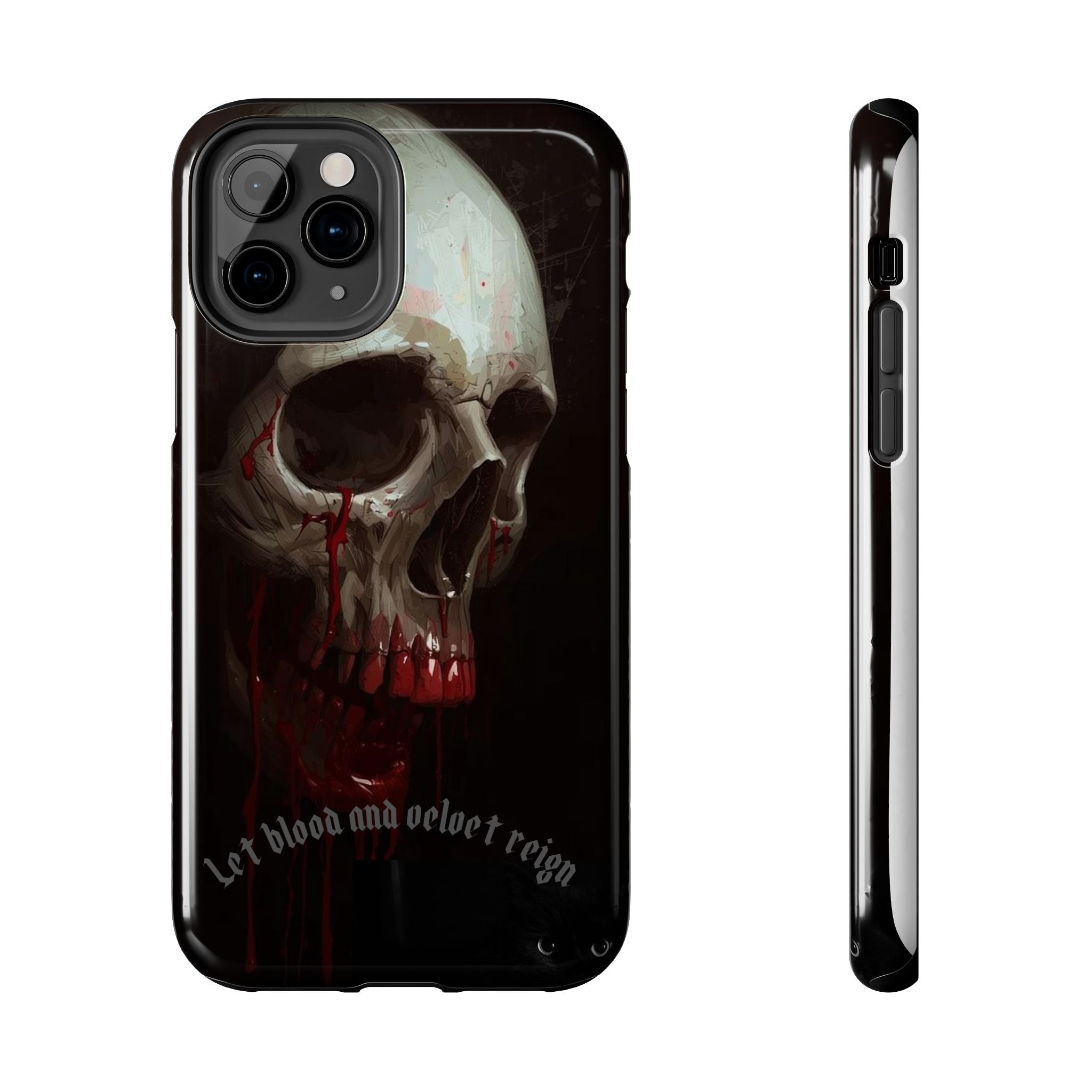 Skull Phone Case — 'Let Blood and Velvet Reign' Gothic Tough Protective Cover