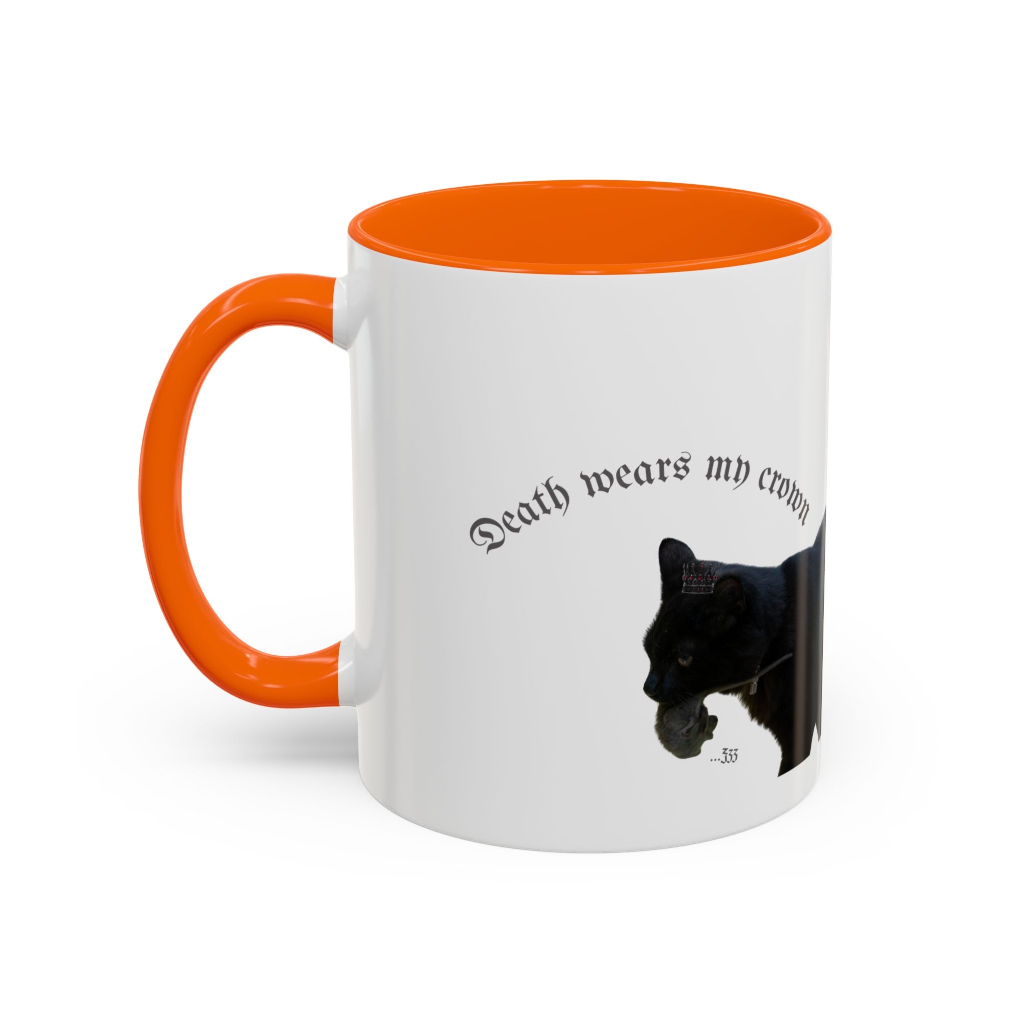 Black Cat 'Death Wears My Crown' Accent Coffee Mug — Gothic Cat Lover Gift
