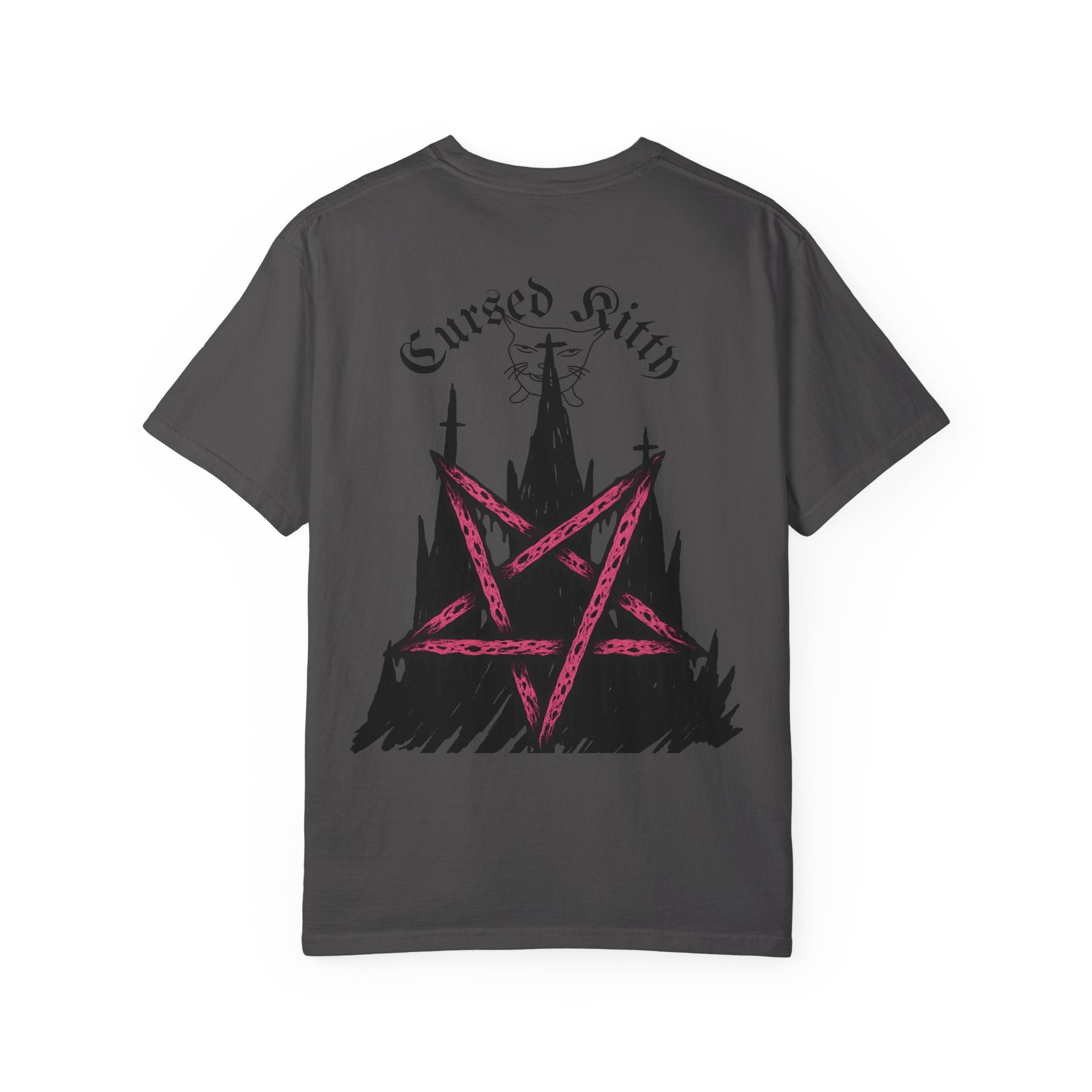 Graphic T-Shirt — 'Cursed Kitty' Gothic Pentagram Tee