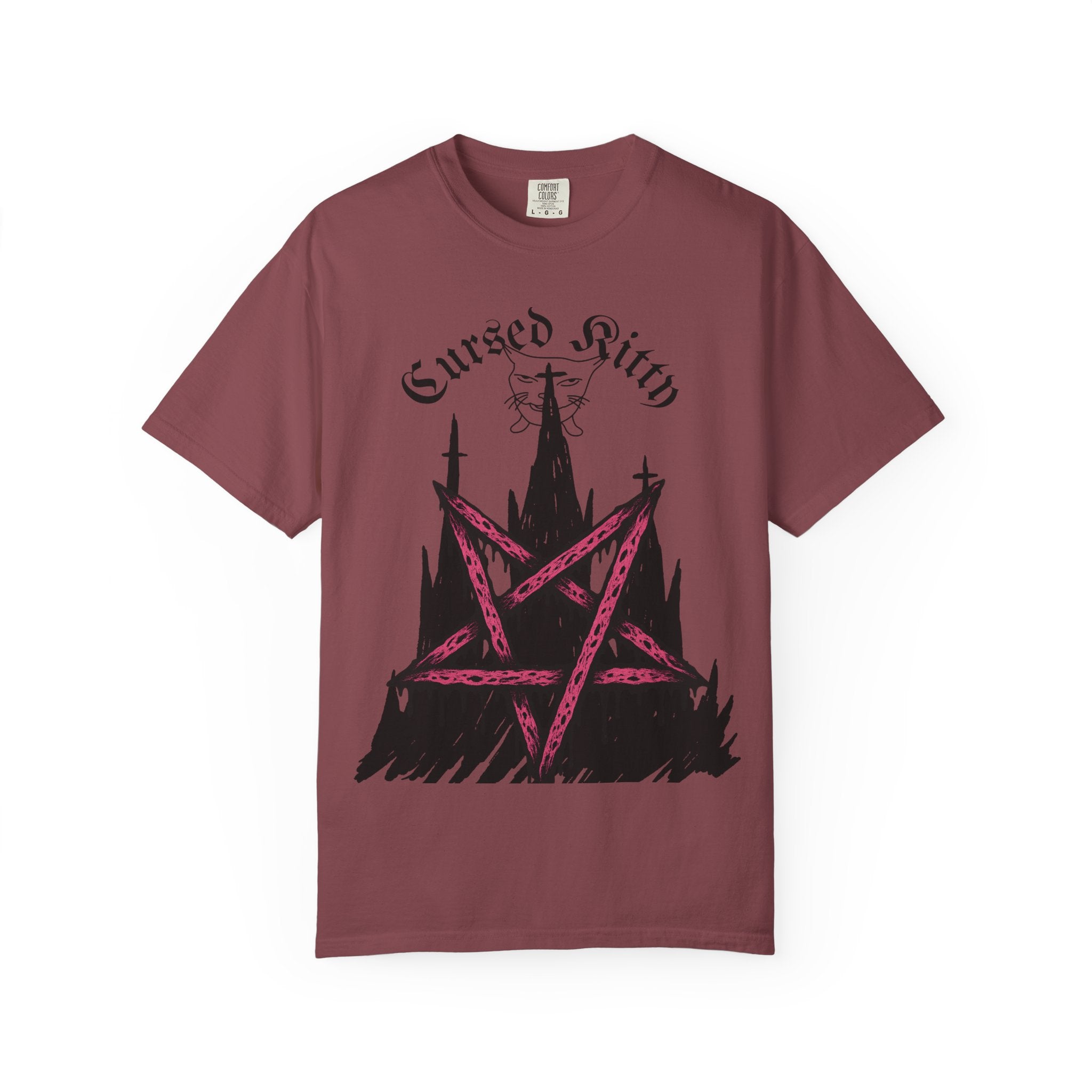 Graphic T-Shirt — 'Cursed Kitty' Gothic Pentagram Tee
