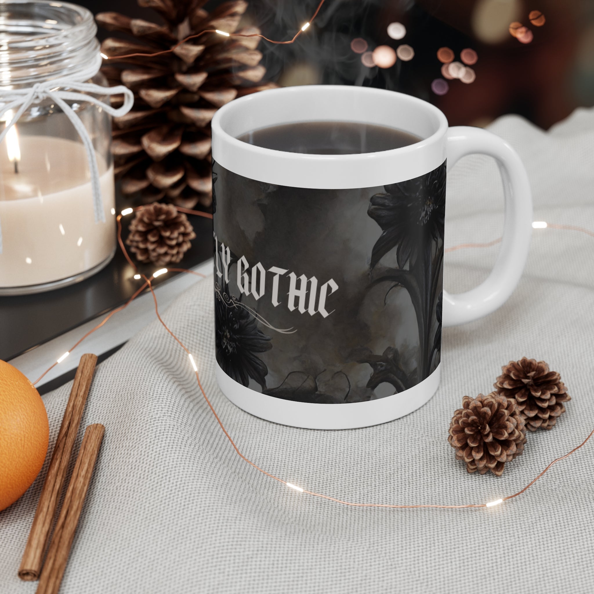 Purrfectly Gothic Mug — Dark Floral 11oz Coffee Cup