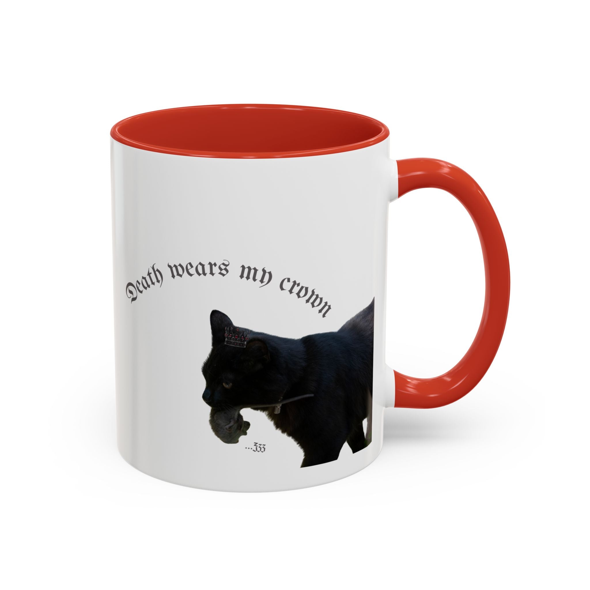 Black Cat 'Death Wears My Crown' Accent Coffee Mug — Gothic Cat Lover Gift
