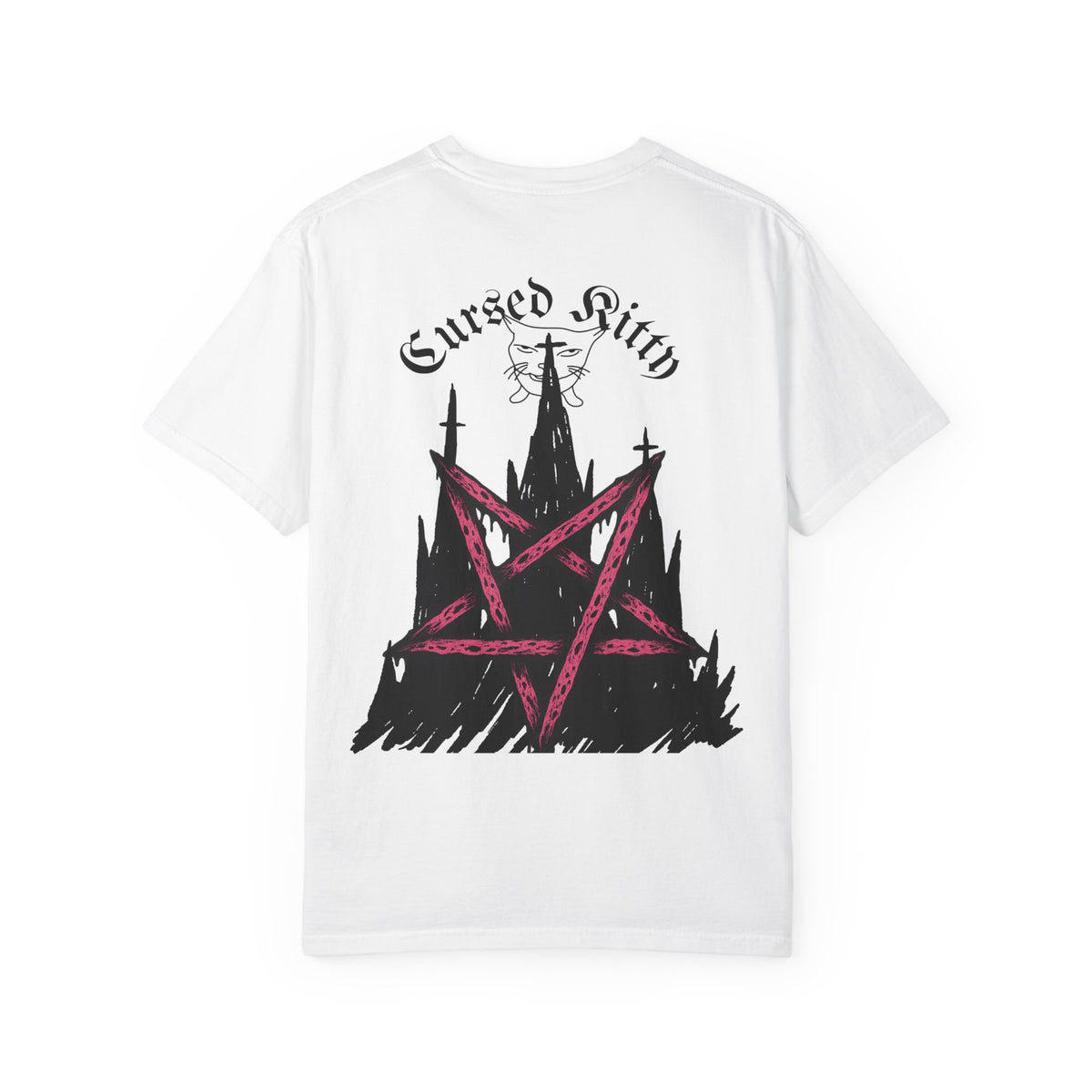Graphic T-Shirt — 'Cursed Kitty' Gothic Pentagram Tee