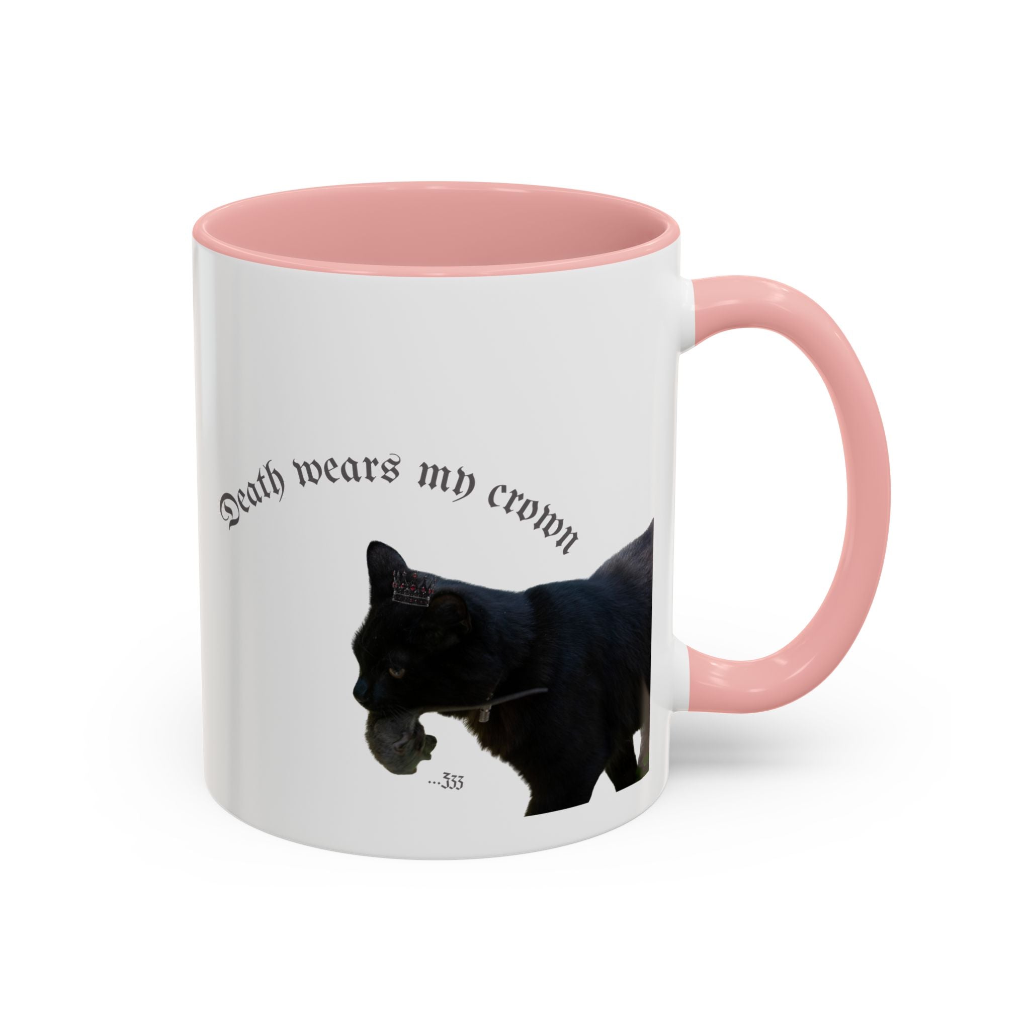 Black Cat 'Death Wears My Crown' Accent Coffee Mug — Gothic Cat Lover Gift