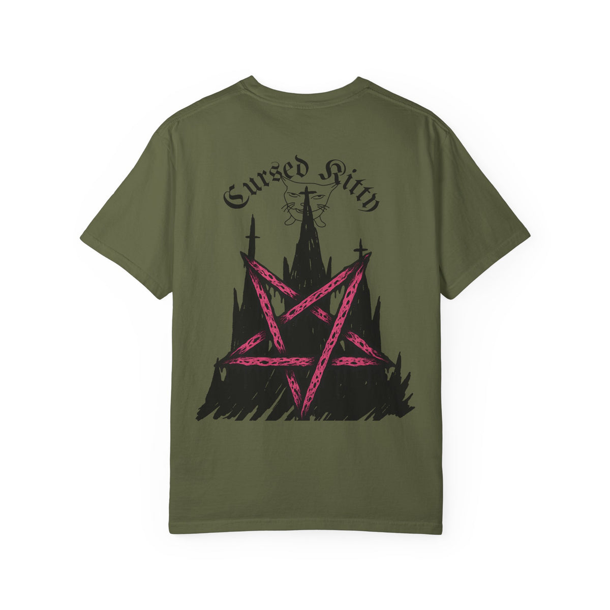 Graphic T-Shirt — 'Cursed Kitty' Gothic Pentagram Tee