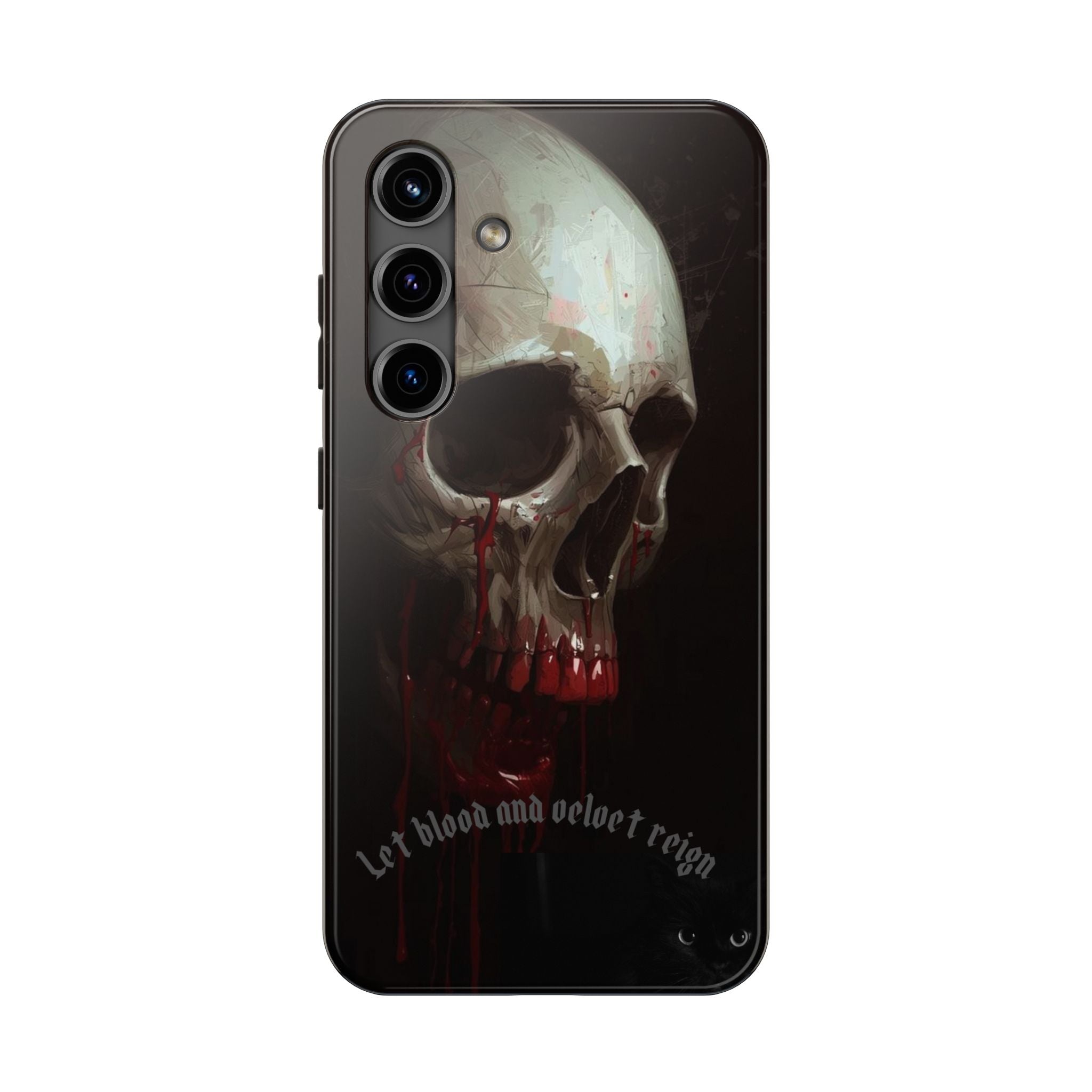 Skull Phone Case — 'Let Blood and Velvet Reign' Gothic Tough Protective Cover